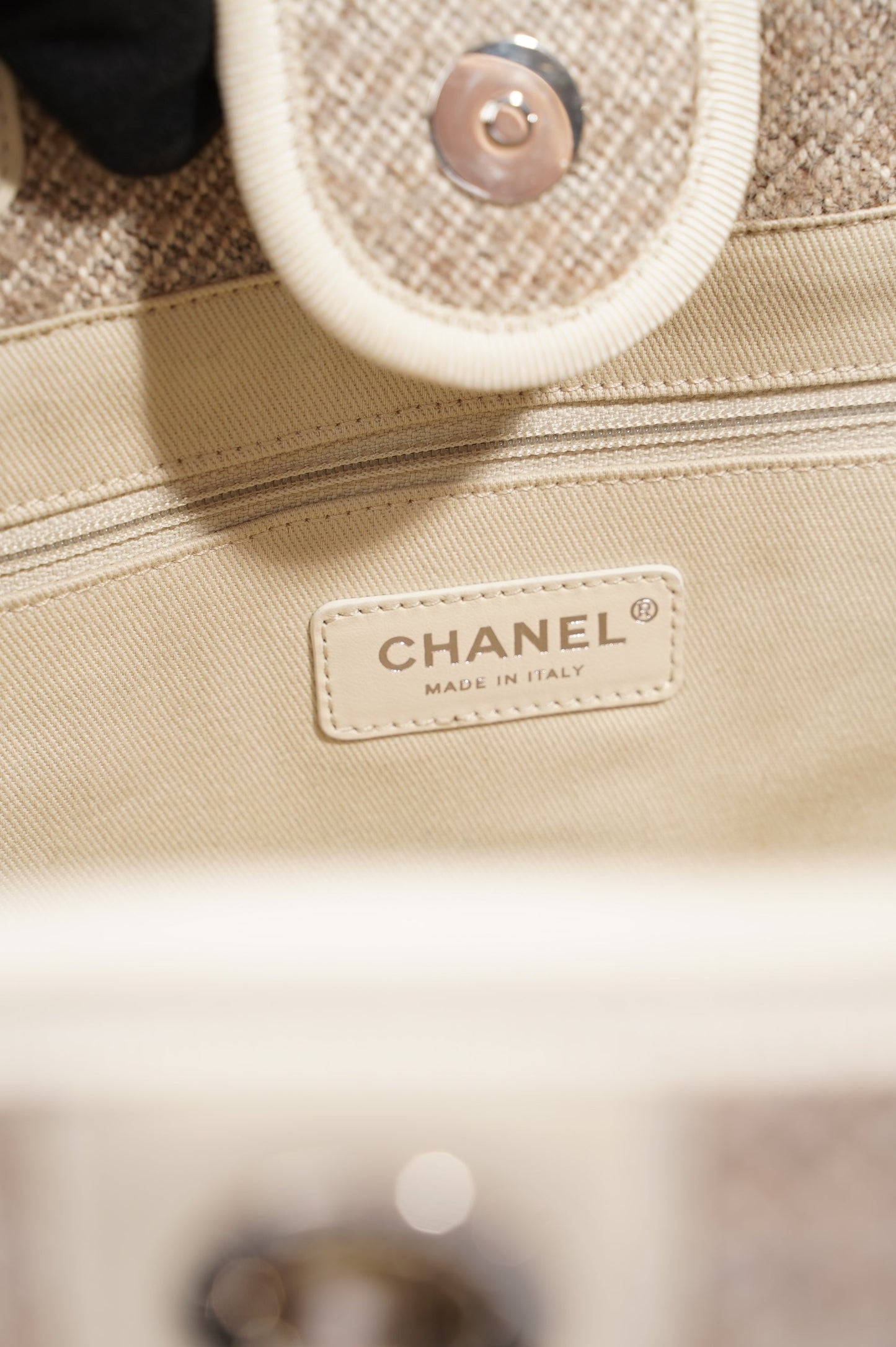 Chanel Womens Deauville Bag Wool   Cream   Beige Small
