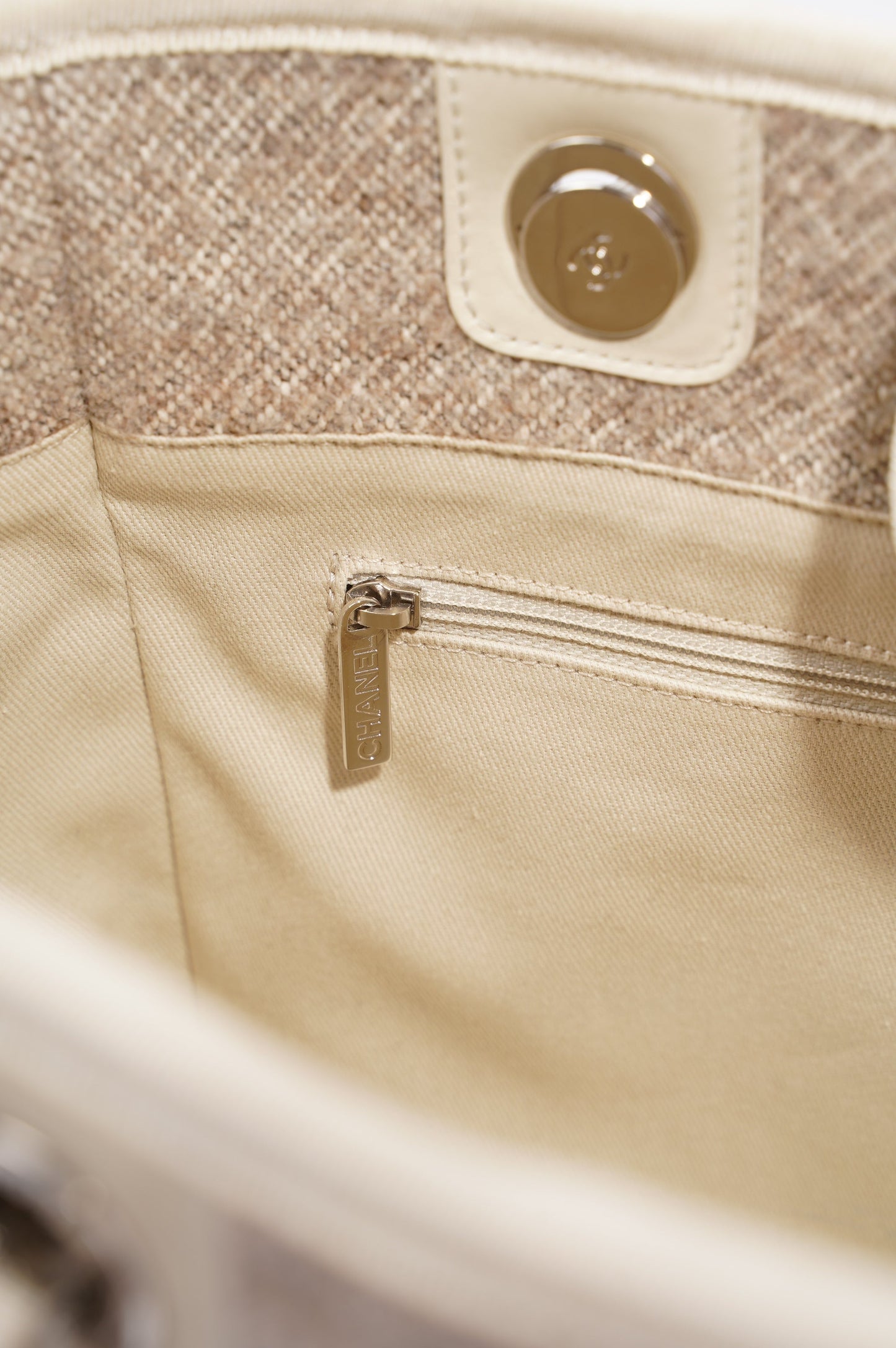 Chanel Womens Deauville Bag Wool   Cream   Beige Small