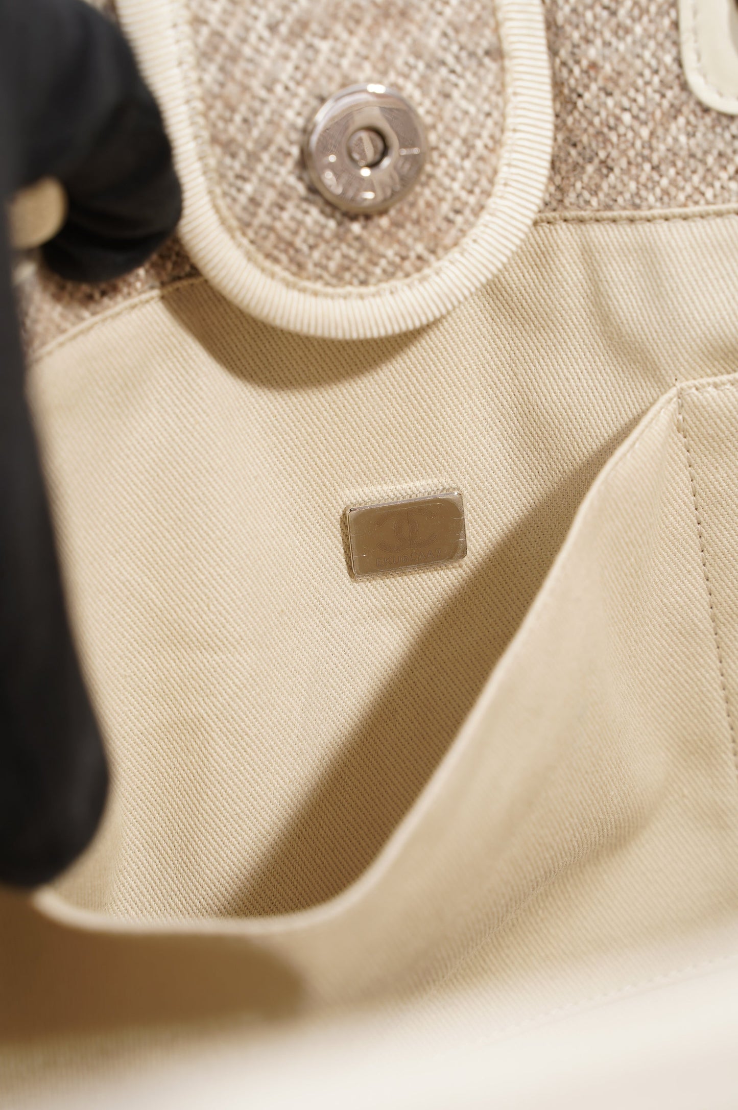 Chanel Womens Deauville Bag Wool   Cream   Beige Small