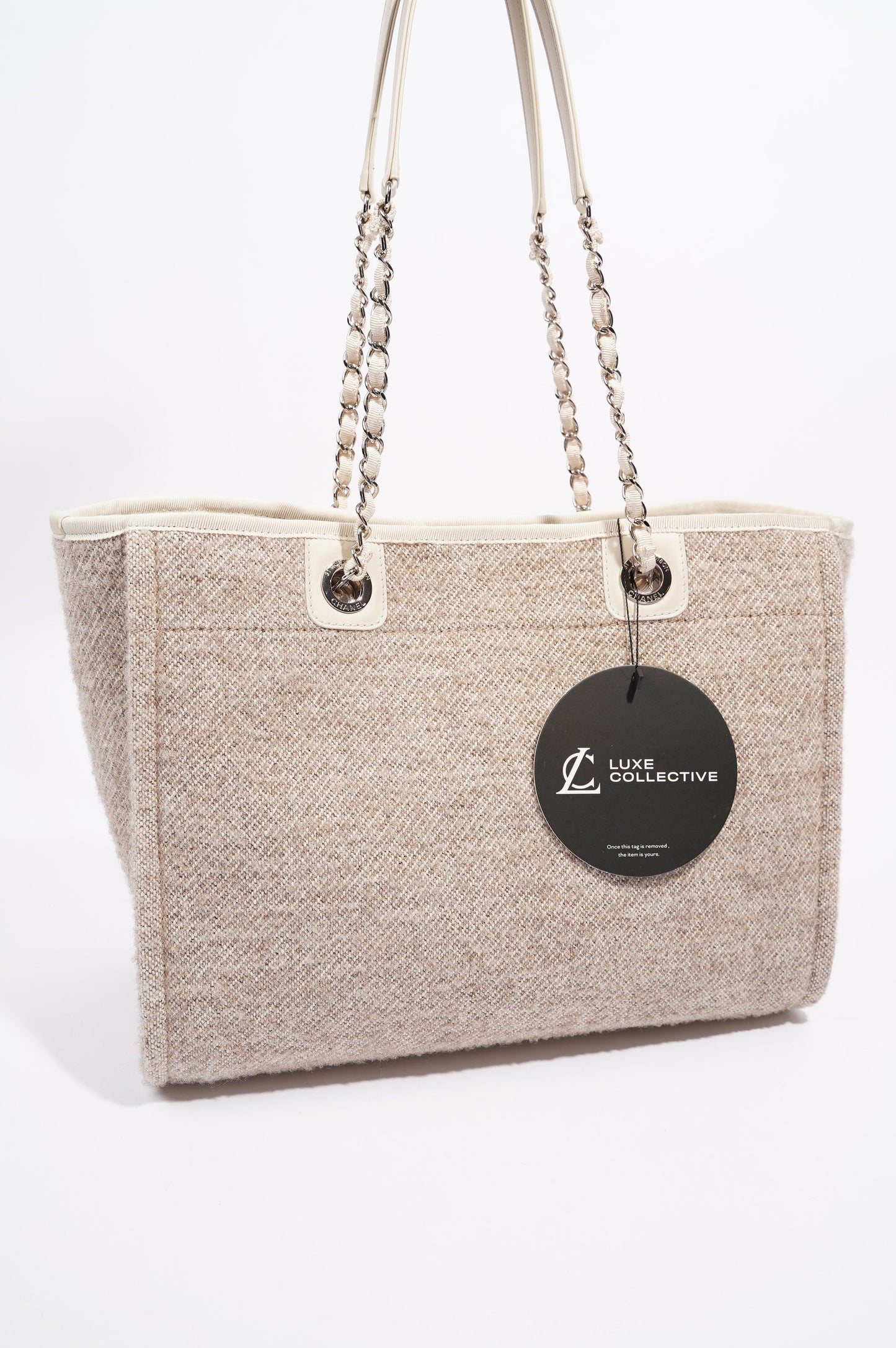 Chanel Womens Deauville Bag Wool   Cream   Beige Small