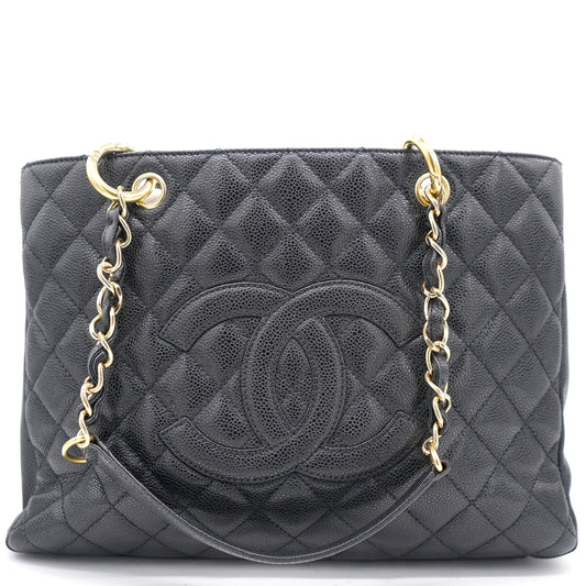 Chanel Beige Quilted Caviar Leather Grand Shopper GST Tote