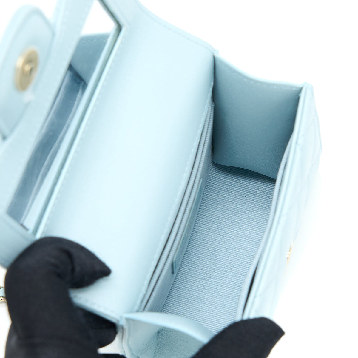 Chanel Top Handle Mini Flap Bag Lambskin Light Blue LGHW