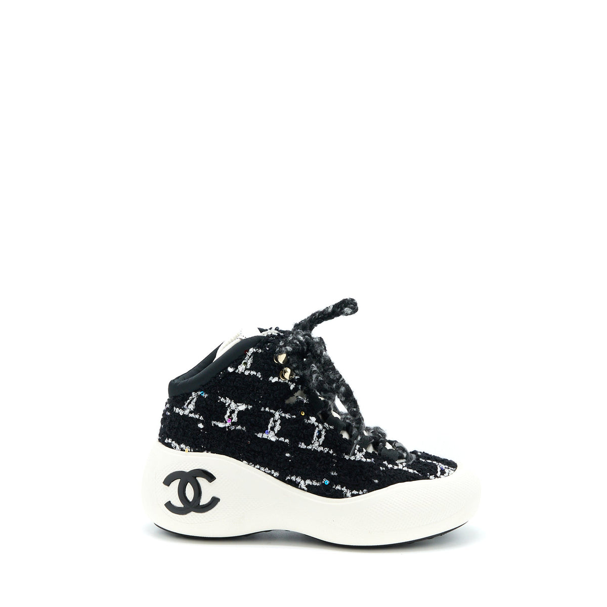Chanel Size 36.5 Winter Sneakers Fabric Black/White