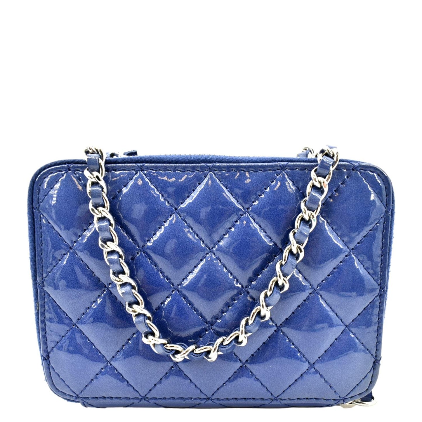 CHANEL Small Pocket Box Quilted Patent Leather Crossbody Camera Bag Blue