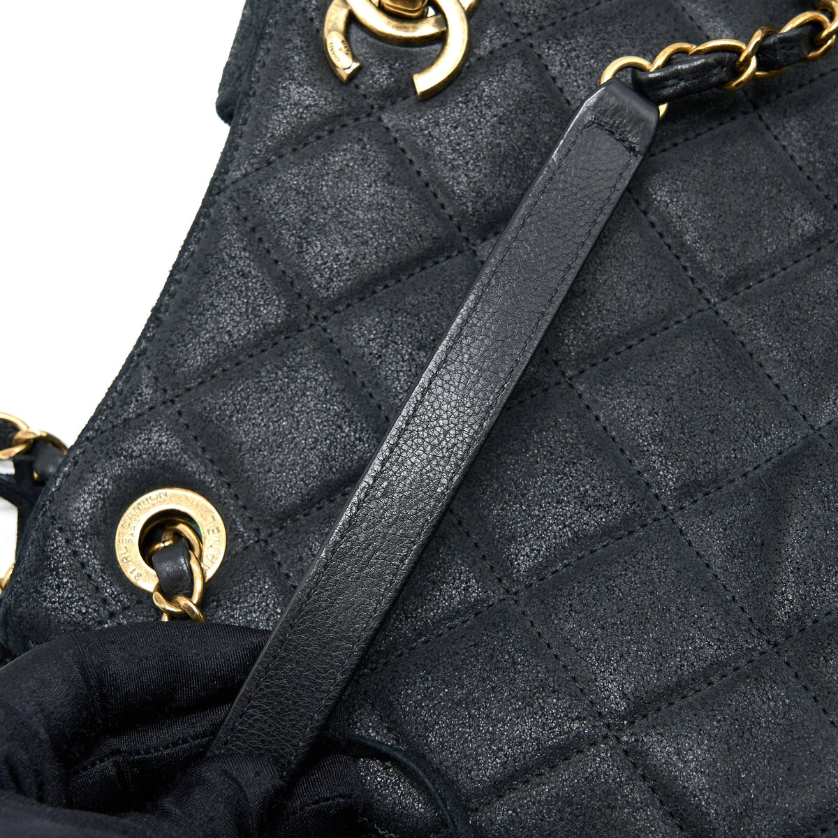 Chanel Tassel Hobo Bag Fringed Shiny Calfskin Black Brushed GHW