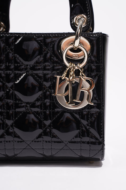 Christian Dior Womens Lady Dior Cannage Bag Black Patent Leather Mini