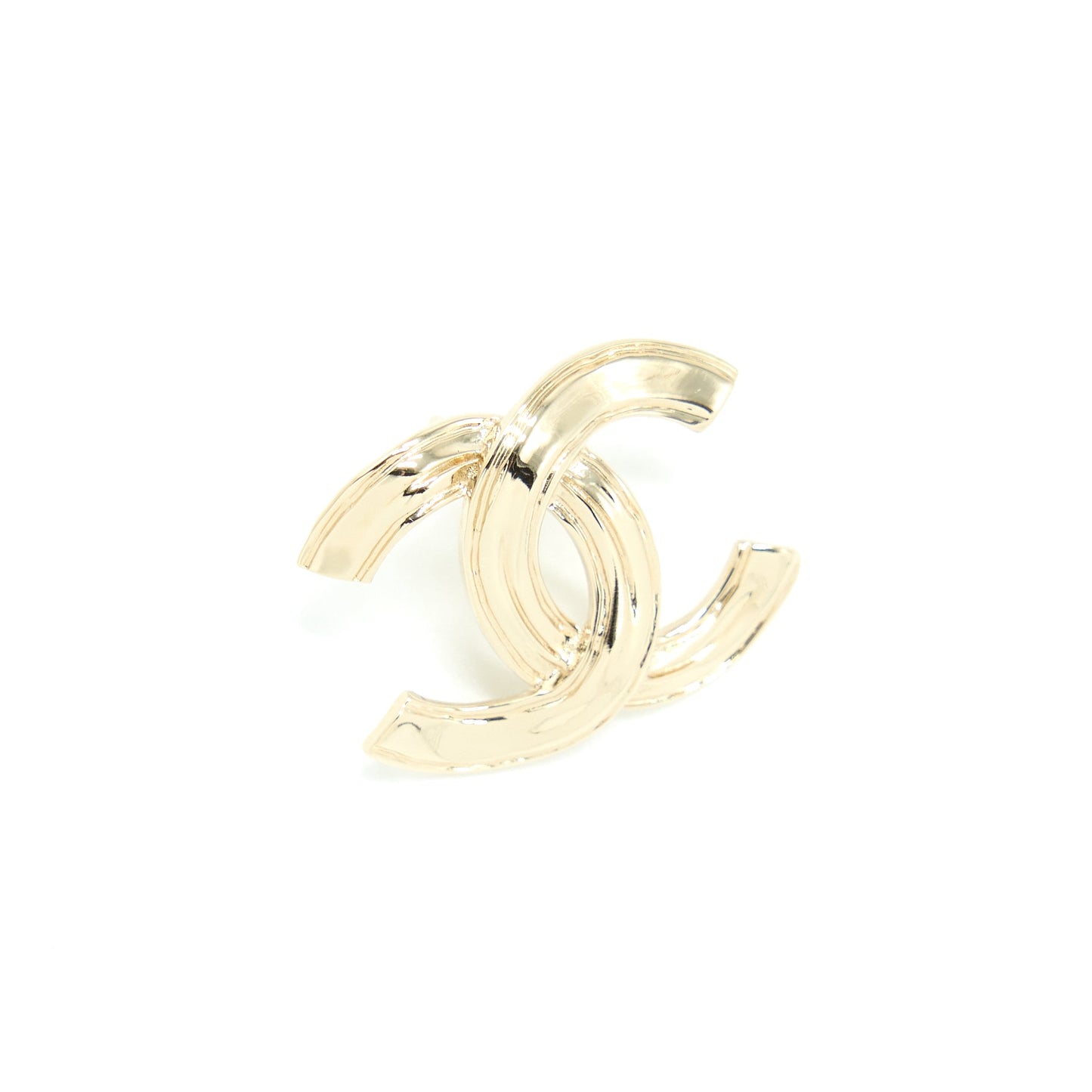 Chanel Giant CC Logo Earrings Light Gold Tone