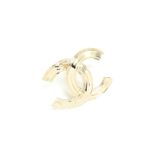 Chanel Giant CC Logo Earrings Light Gold Tone