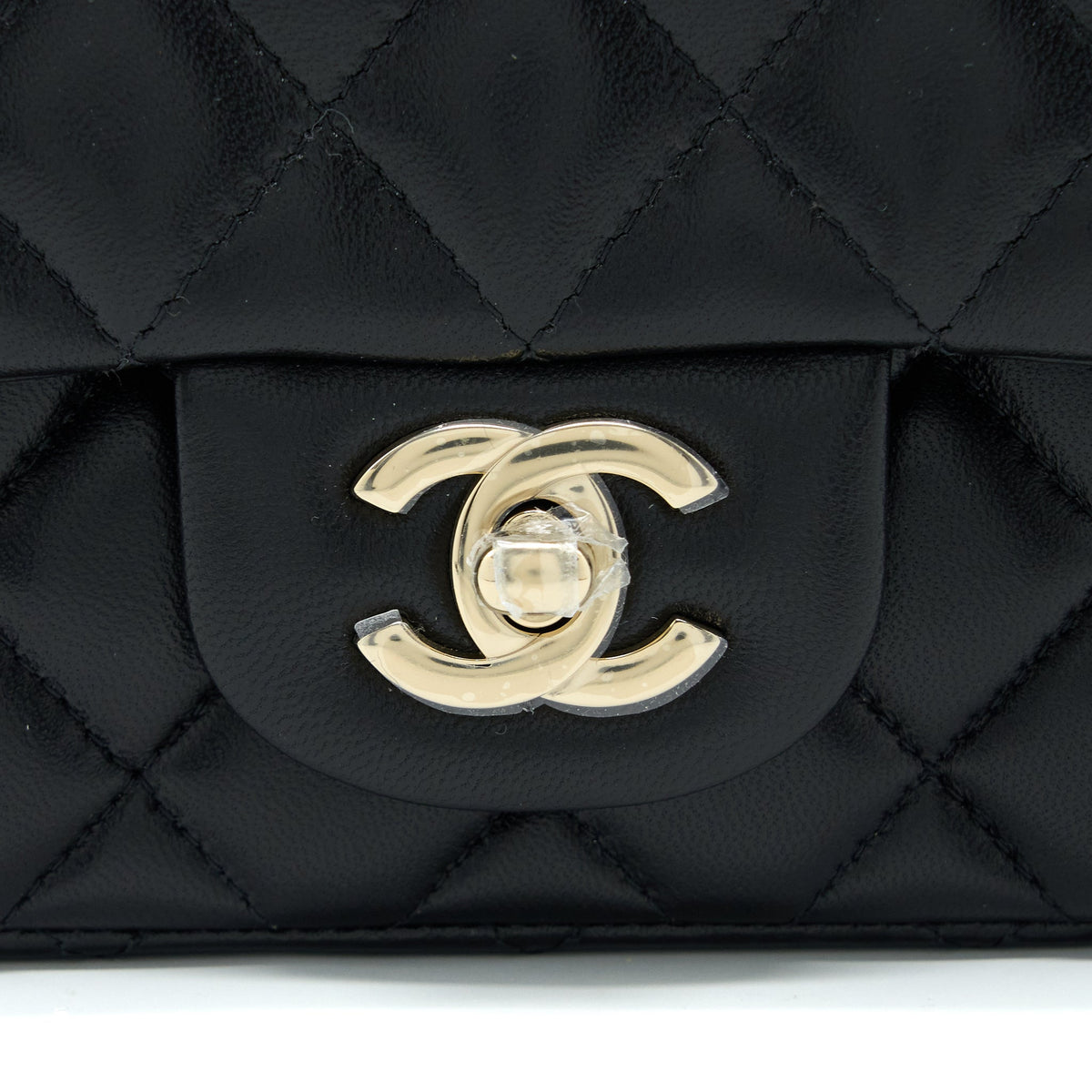 Chanel Mini Square Flap Bag Lambskin Black LGHW (Microchip)