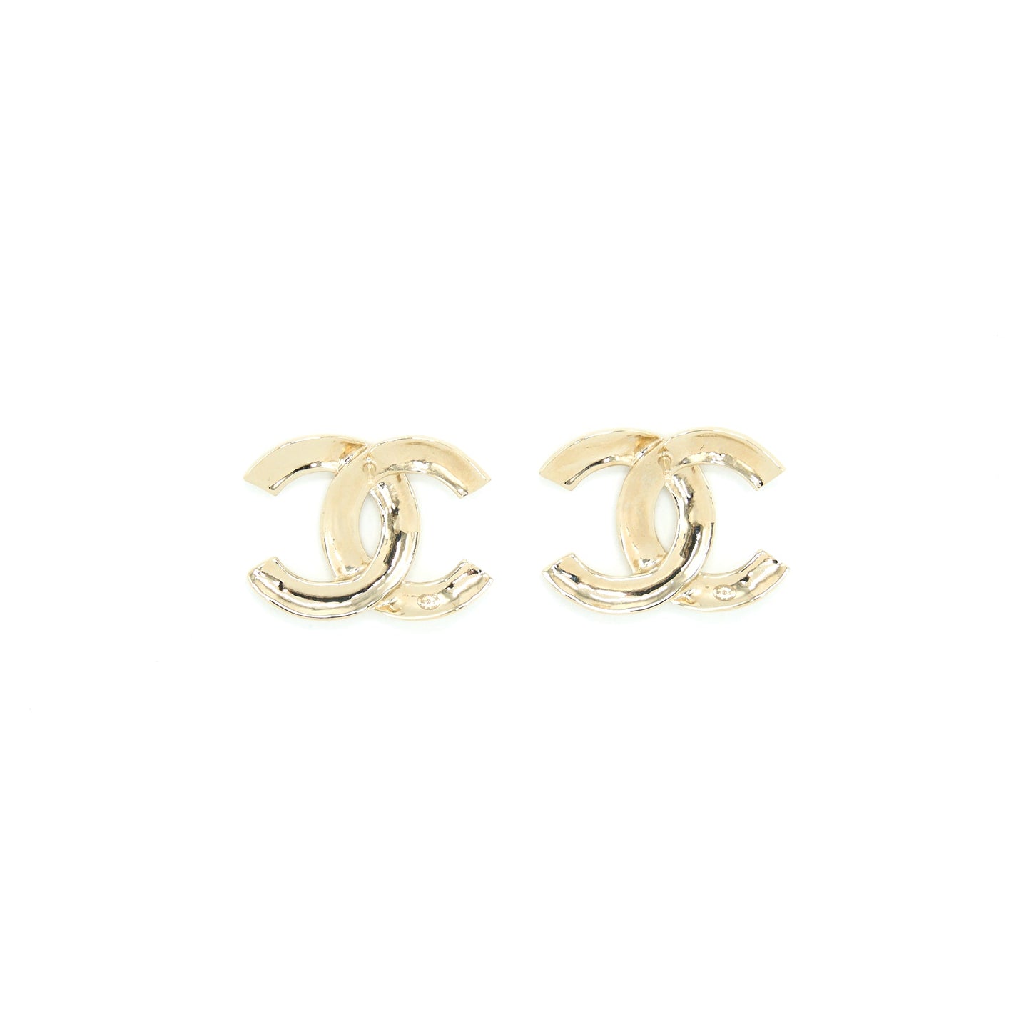 Chanel Giant CC Logo Earrings Light Gold Tone