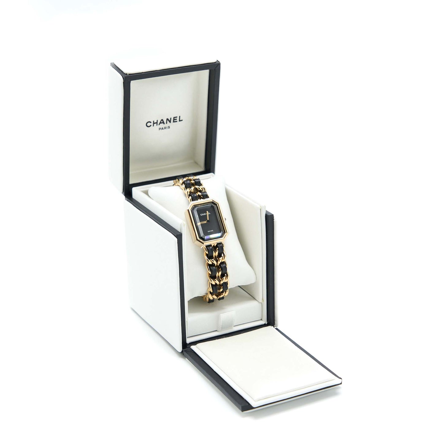 Chanel Size XL Premiere Edition Originale Watch Leather Chain Black Dial H6951