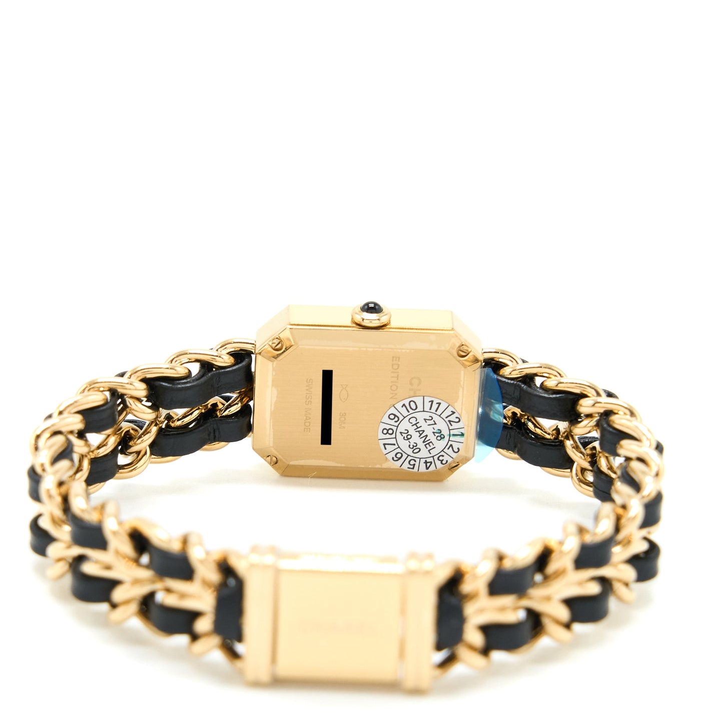 Chanel Size XL Premiere Edition Originale Watch Leather Chain Black Dial H6951