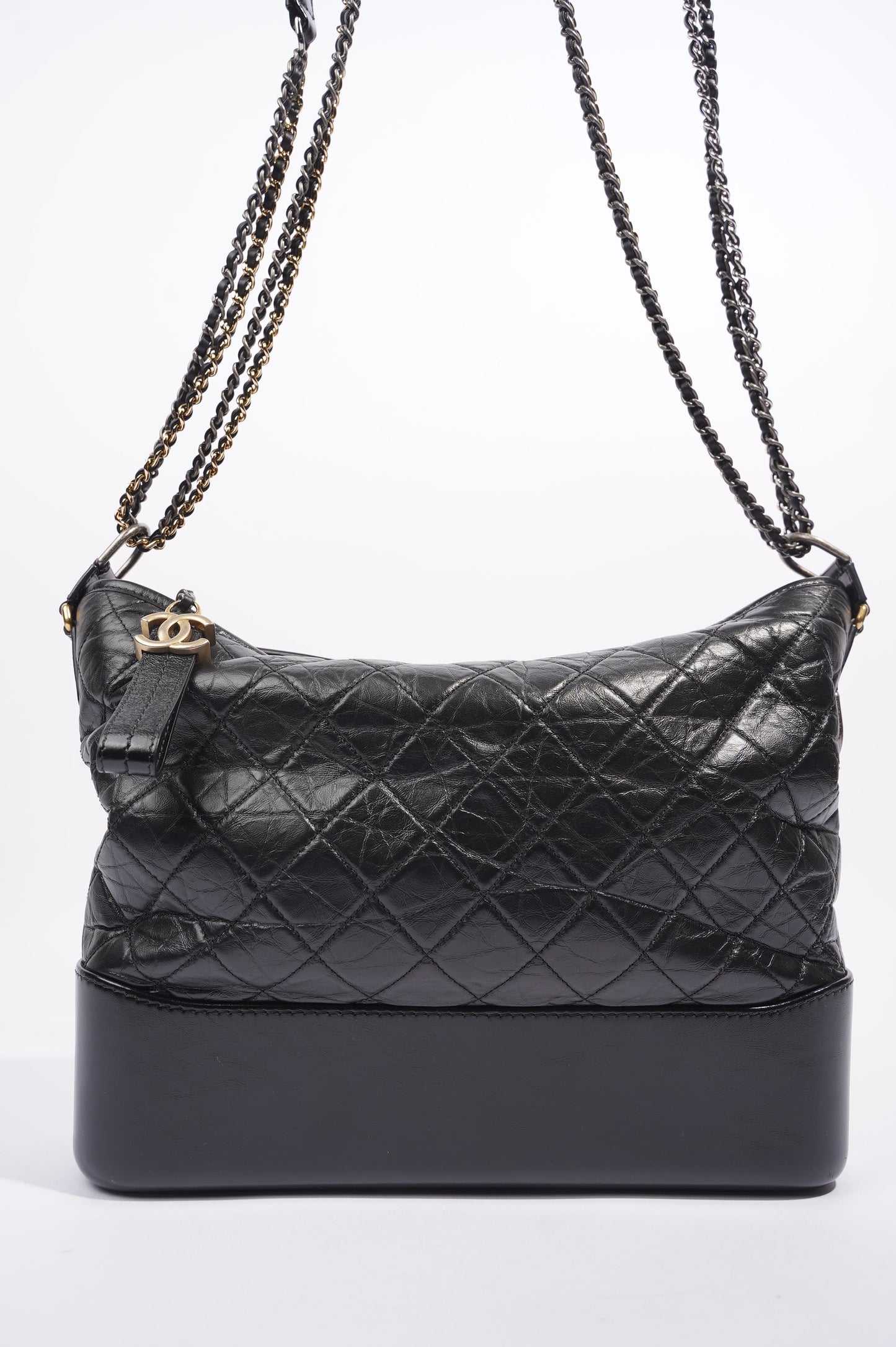 Chanel Womens Gabrielle Hobo Bag Black Lambskin Large