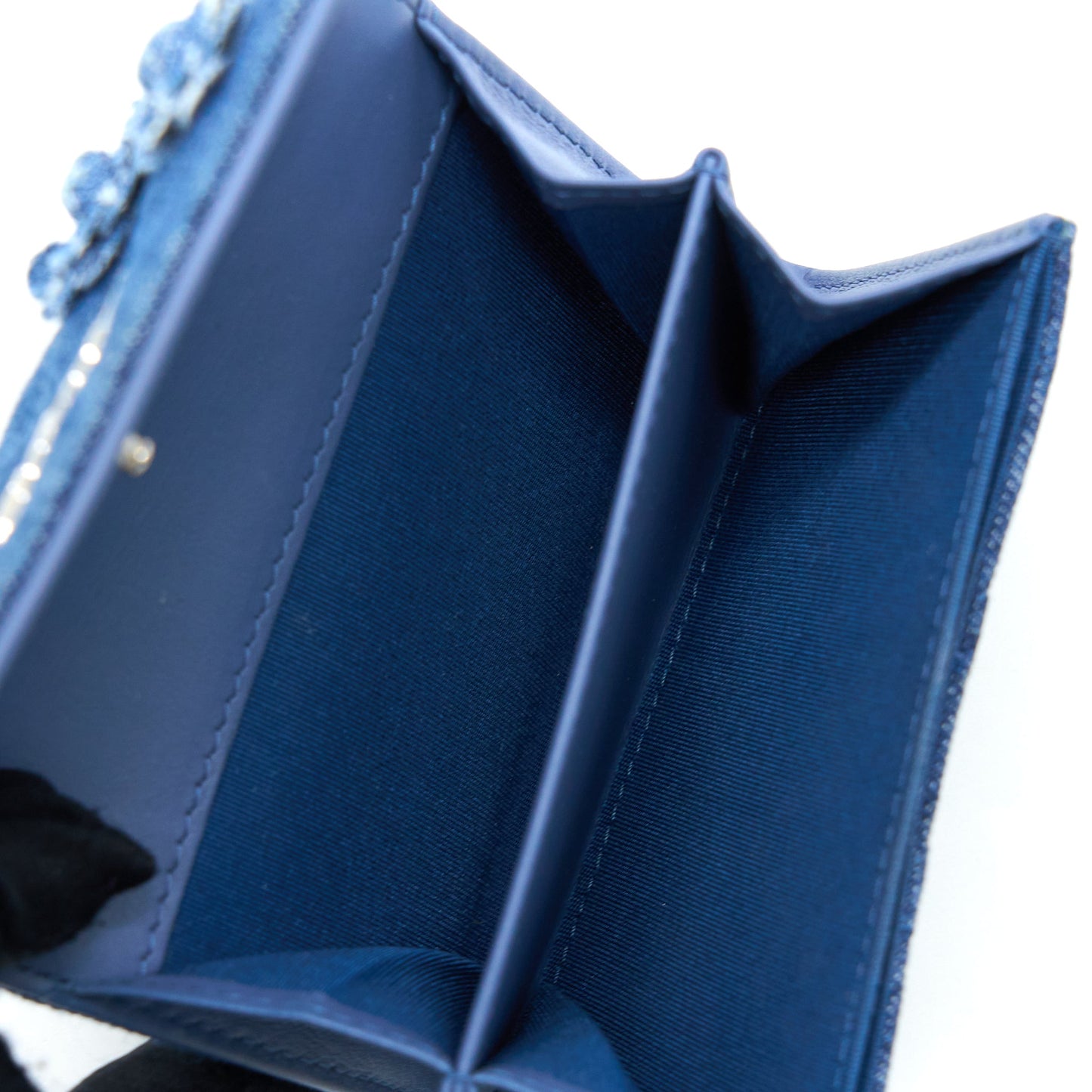 Chanel Flap  Holder Camellia Denim Blue SHW