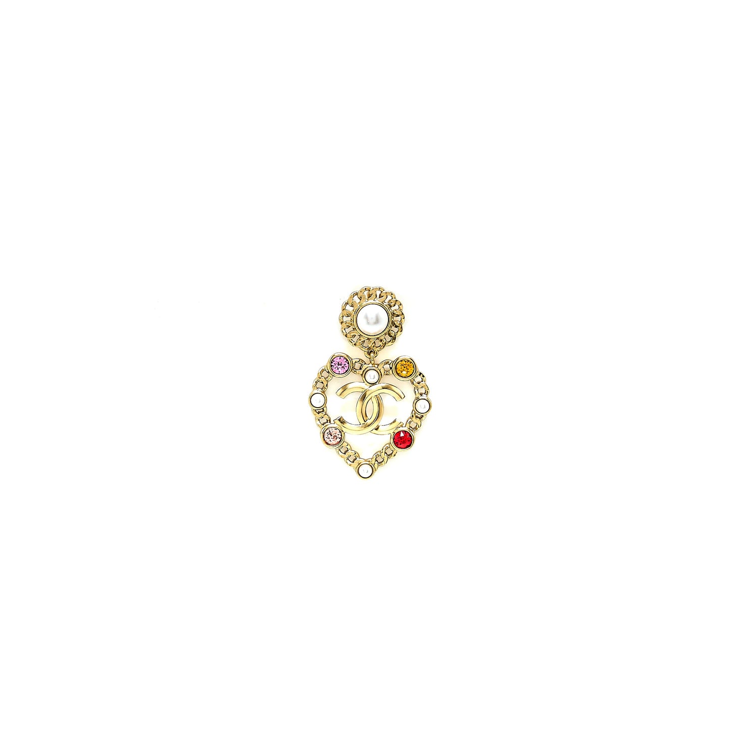 Chanel Giant Heart Drop Earrings Gold Tone Multicolour