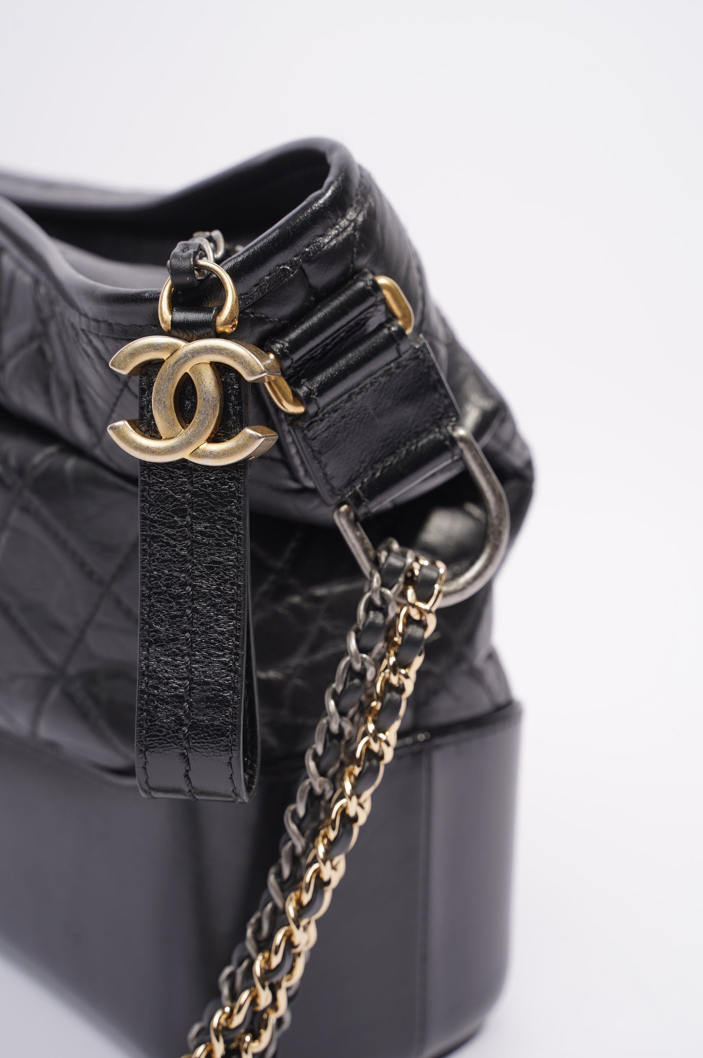 Chanel Womens Gabrielle Hobo Bag Black Lambskin Large