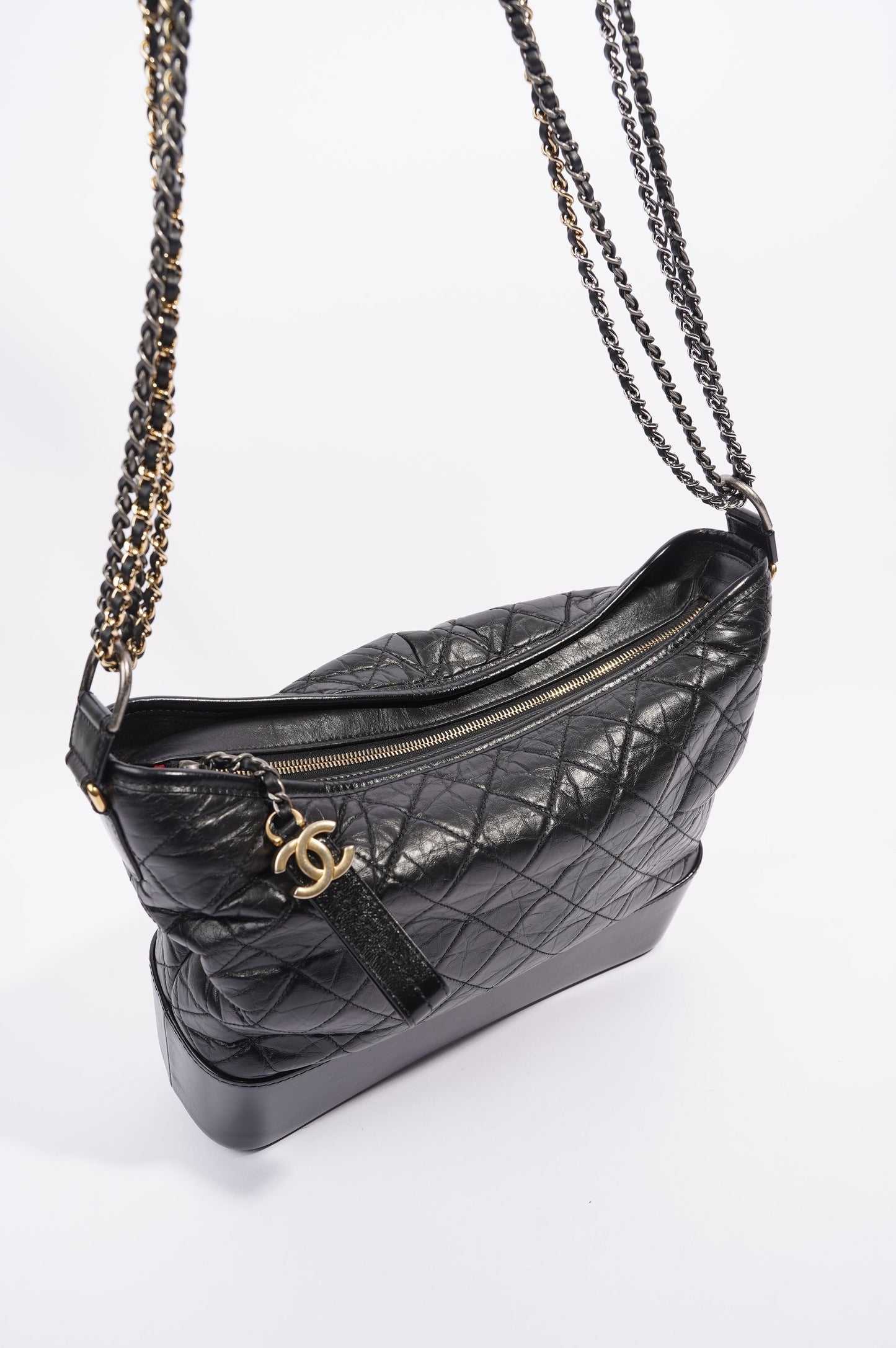 Chanel Womens Gabrielle Hobo Bag Black Lambskin Large