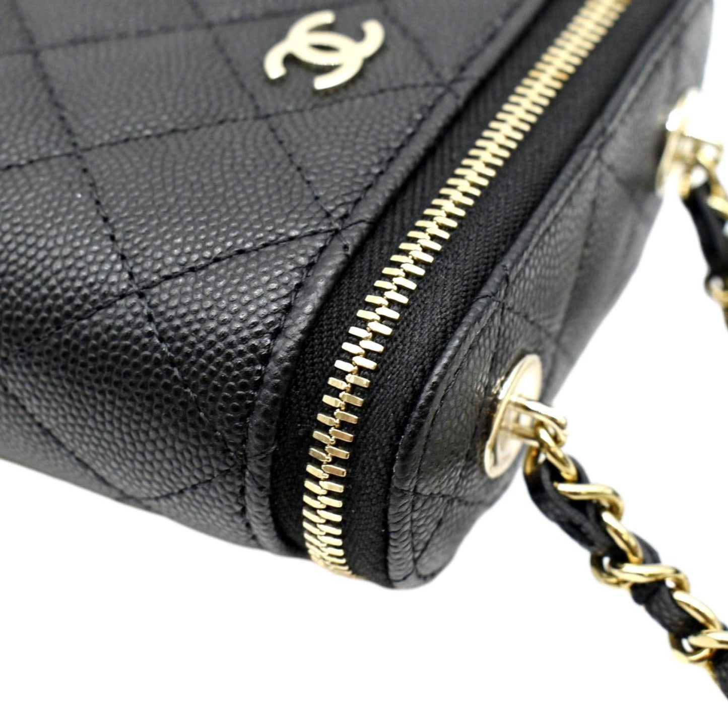 CHANEL Small Vertical Caviar Quilted Leather Chain Vanity Case Crossbody Black