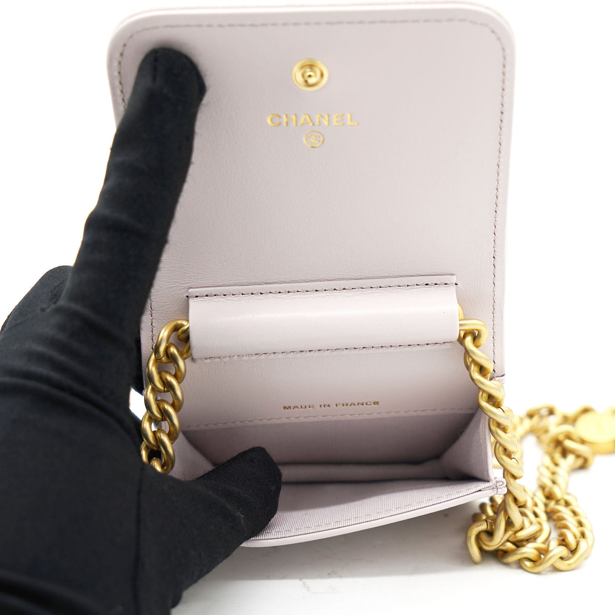 Chanel Pink Caviar Leather Boy Card Holder with Chain