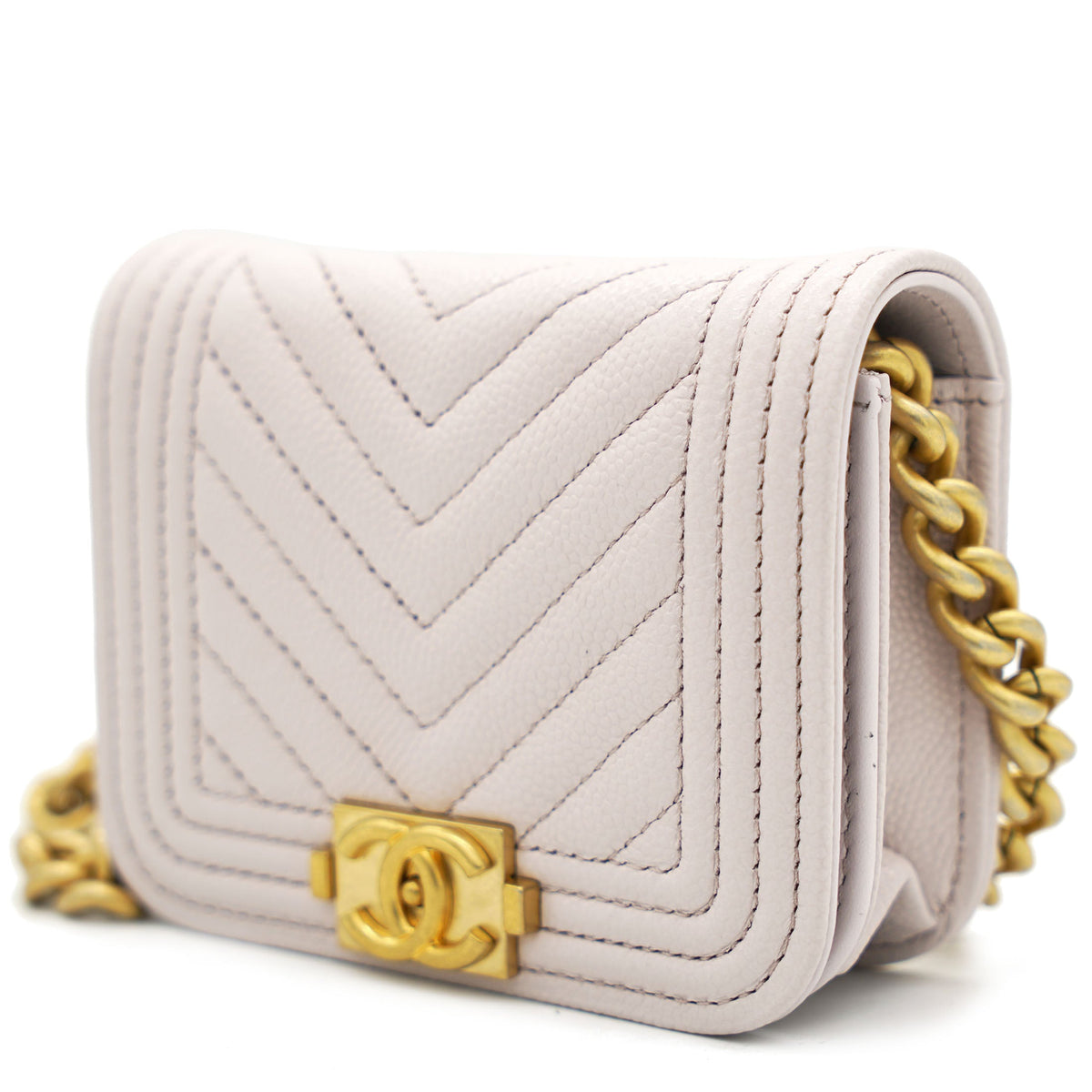 Chanel Pink Caviar Leather Boy Card Holder with Chain