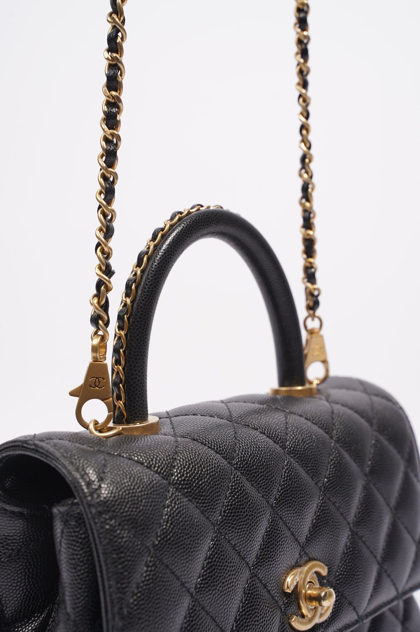 Chanel Womens Coco Top Handle Black Caviar Leather Small