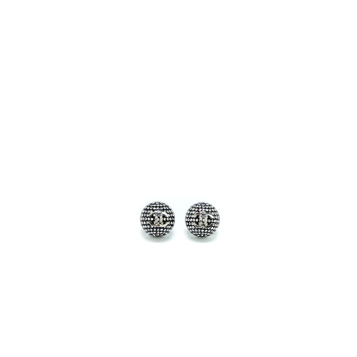 Chanel Round CC Crystal Earrings Black/ Silver