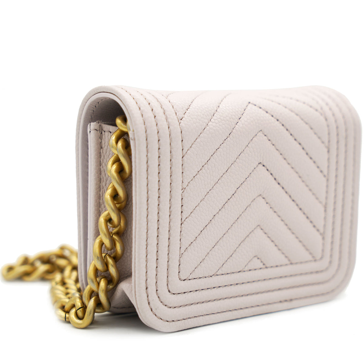 Chanel Pink Caviar Leather Boy Card Holder with Chain