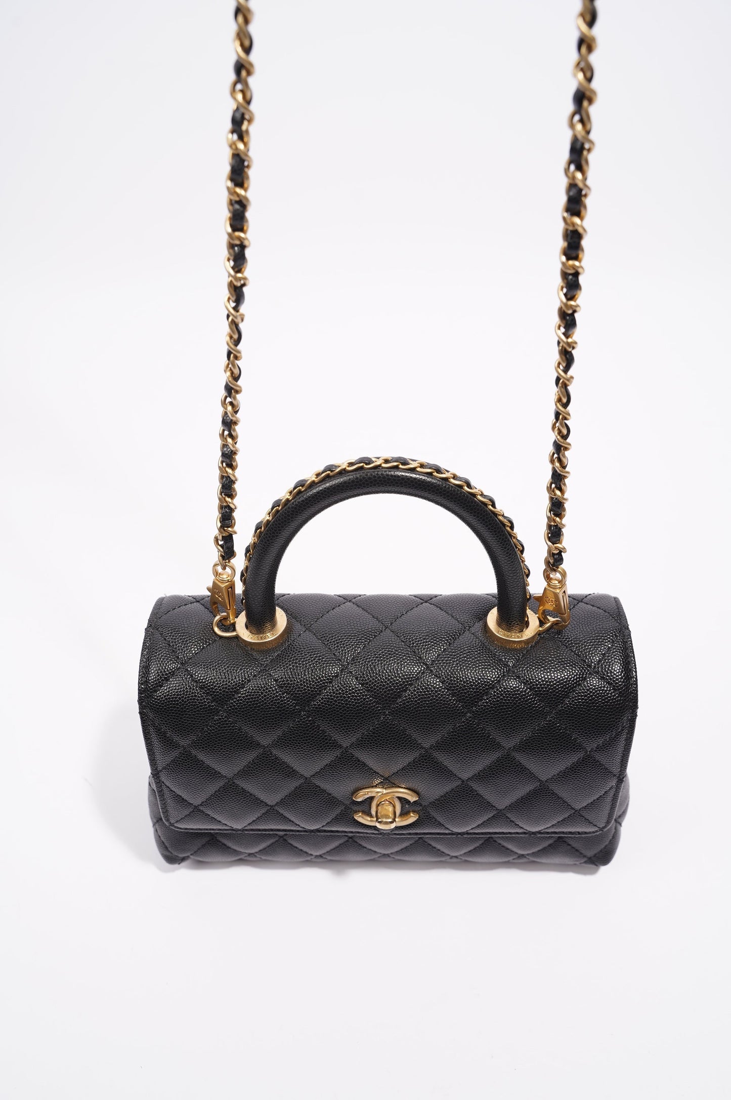 Chanel Womens Coco Top Handle Black Caviar Leather Small