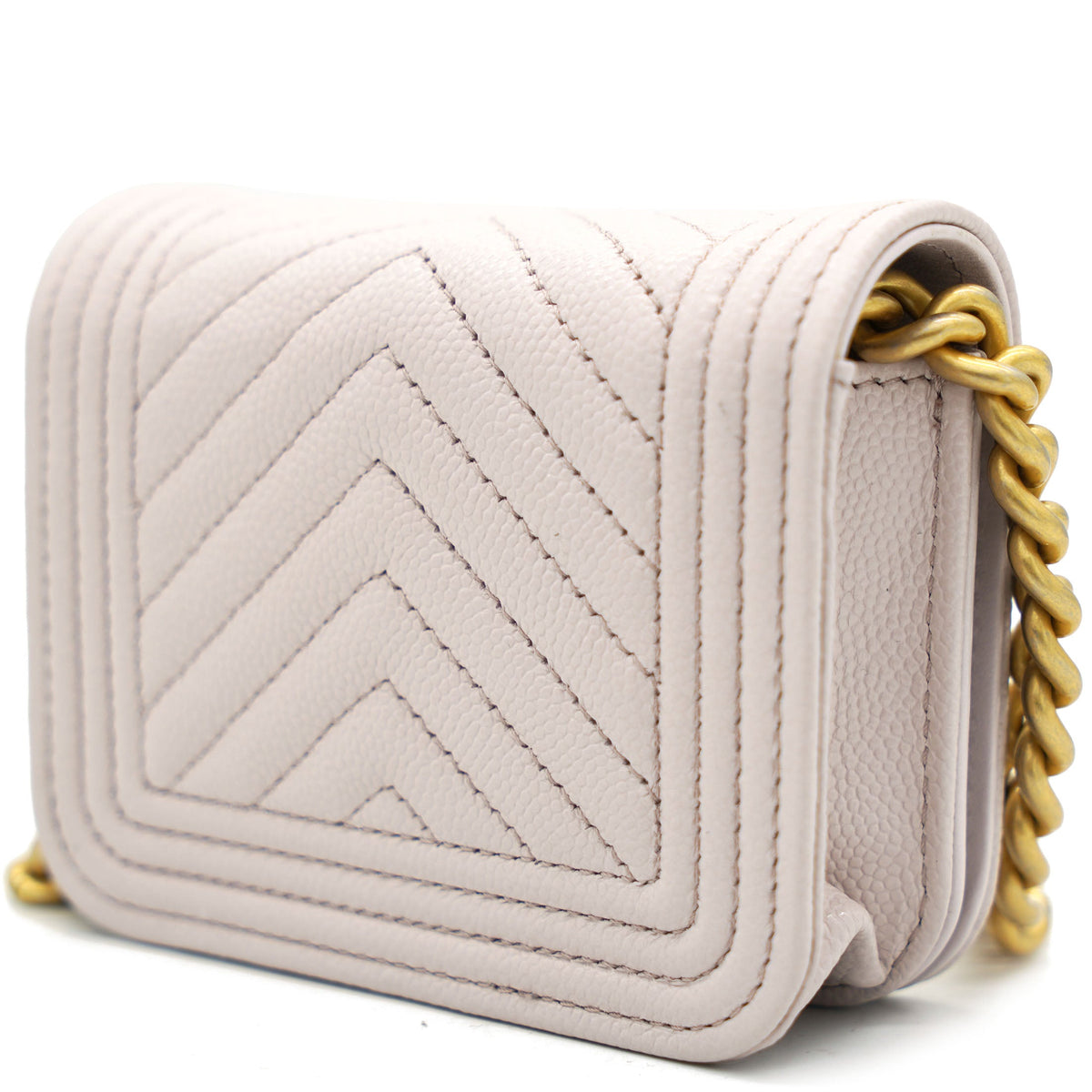 Chanel Pink Caviar Leather Boy Card Holder with Chain