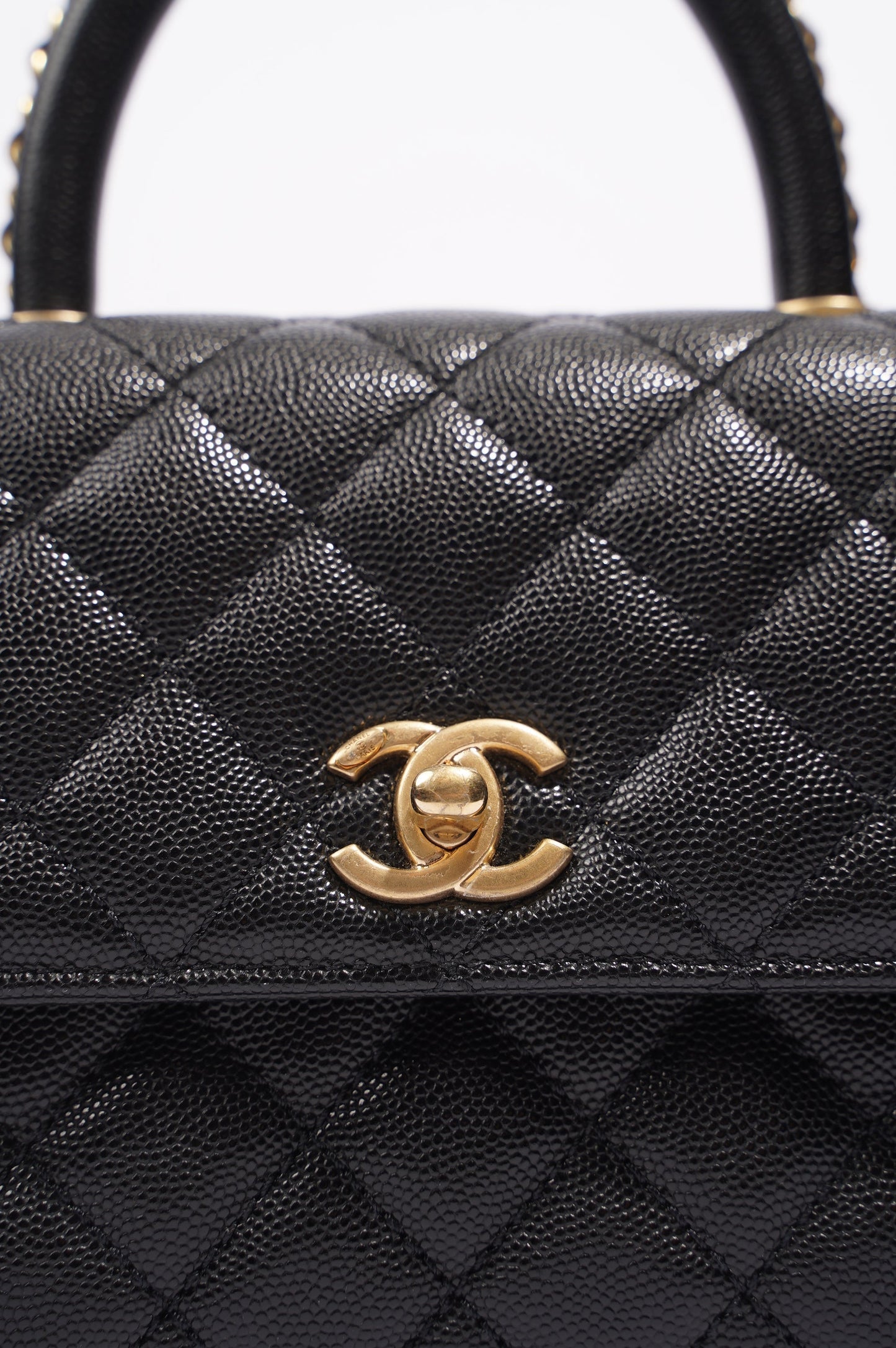 Chanel Womens Coco Top Handle Black Caviar Leather Small