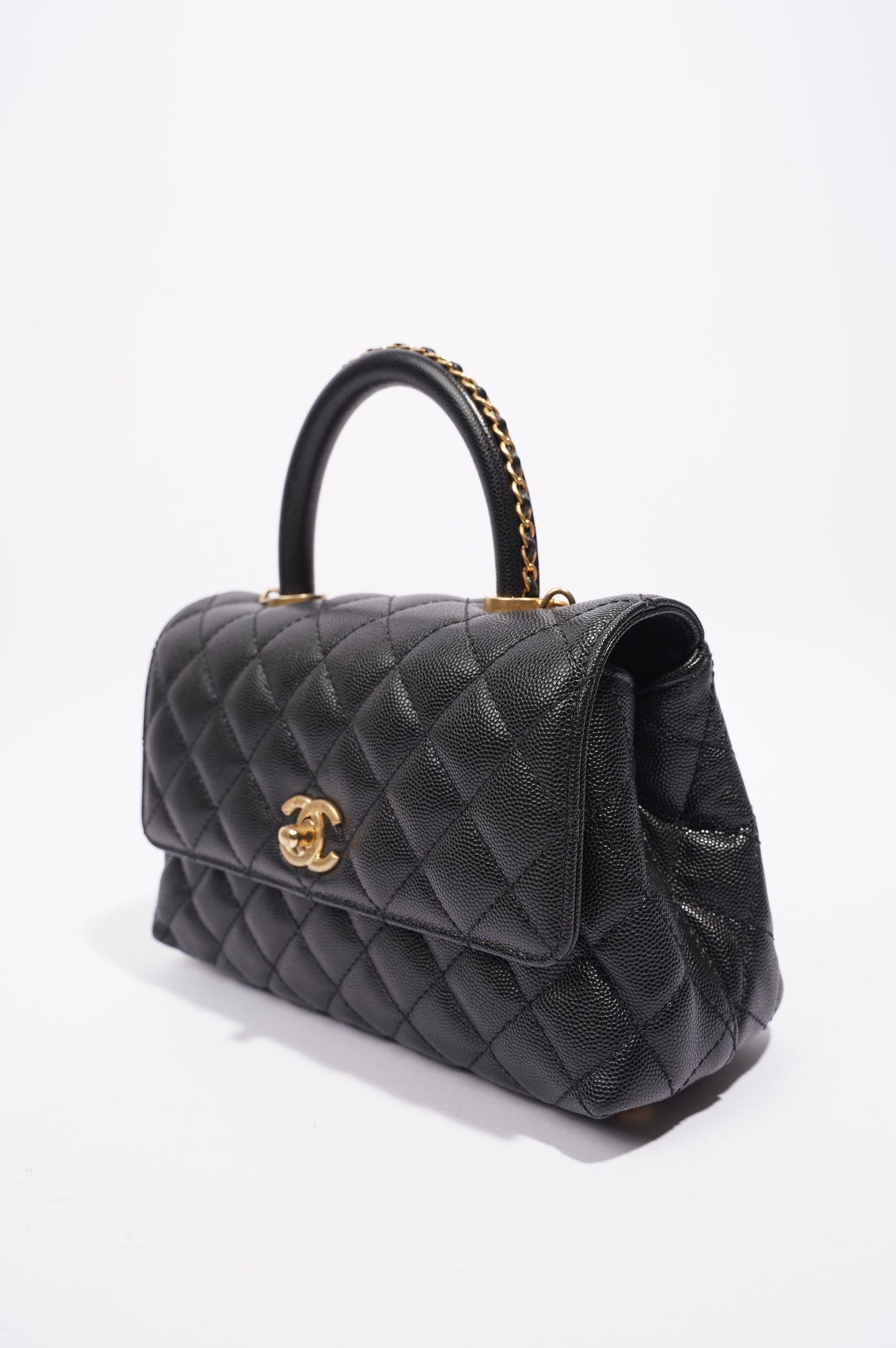 Chanel Womens Coco Top Handle Black Caviar Leather Small