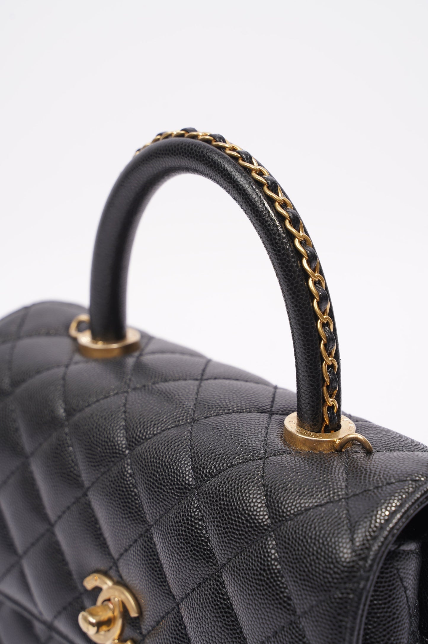 Chanel Womens Coco Top Handle Black Caviar Leather Small