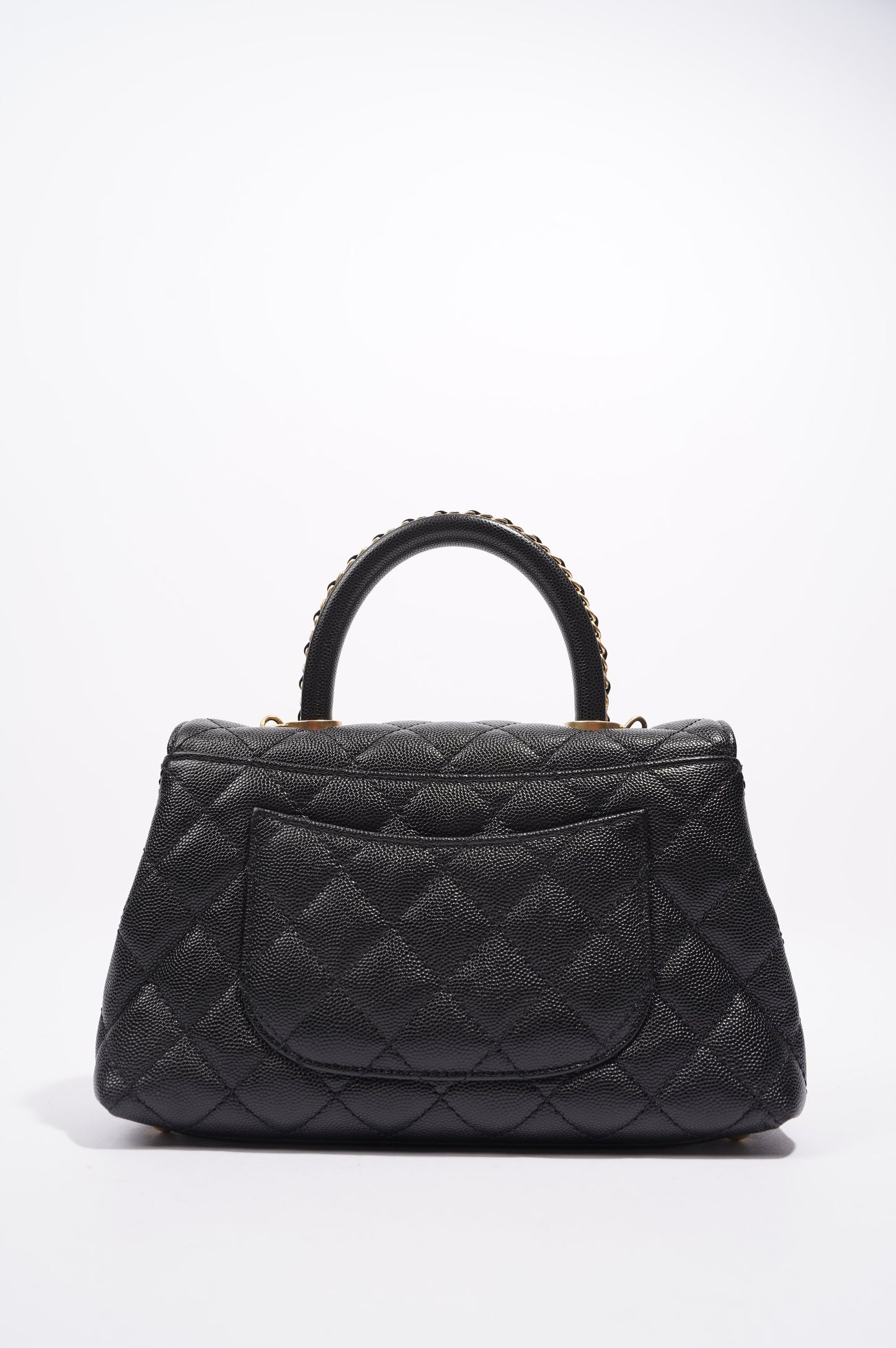 Chanel Womens Coco Top Handle Black Caviar Leather Small