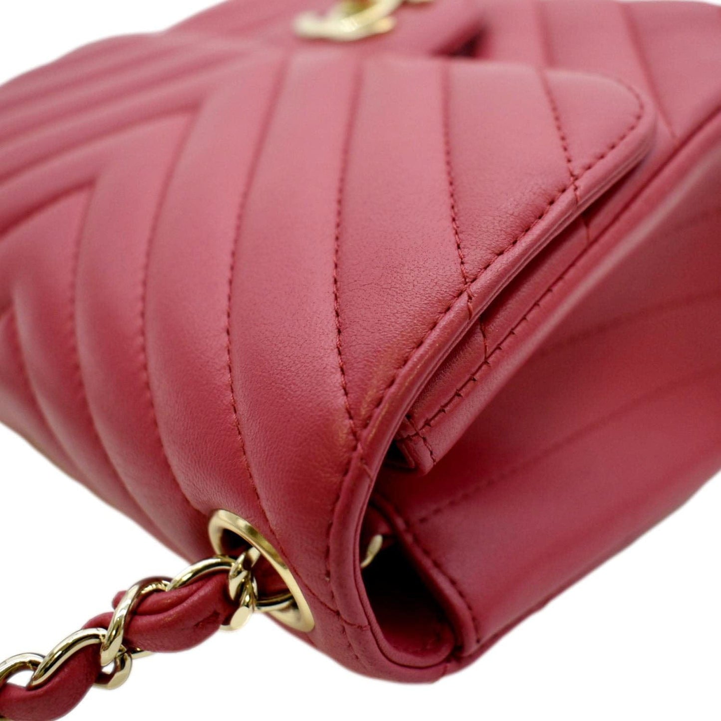 CHANEL Mini Flap Quilted Chevron Leather Crossbody Bag Red