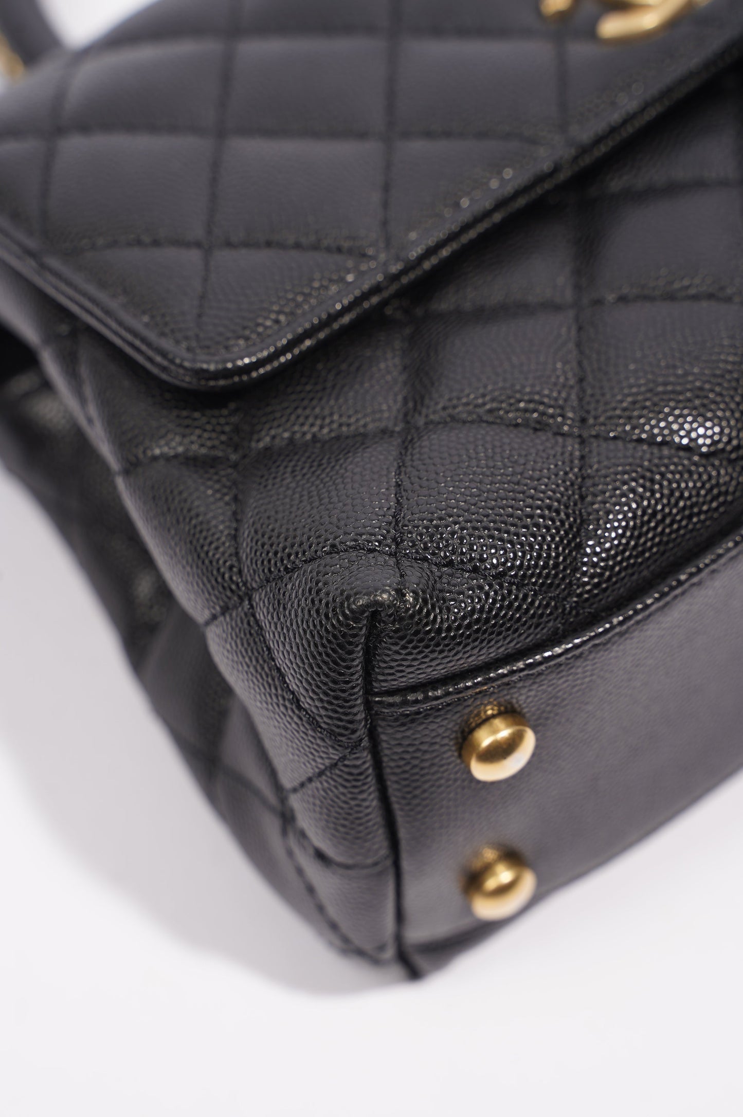 Chanel Womens Coco Top Handle Black Caviar Leather Small