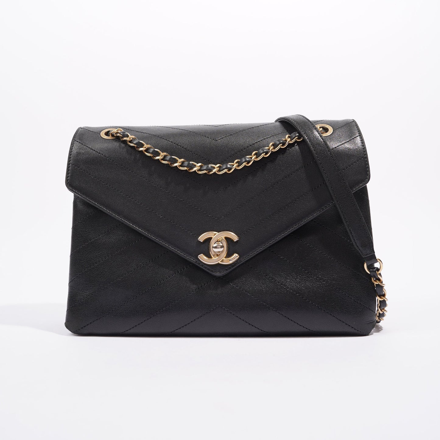 Chanel Womens Lambskin Crossbody Envelope Bag Black