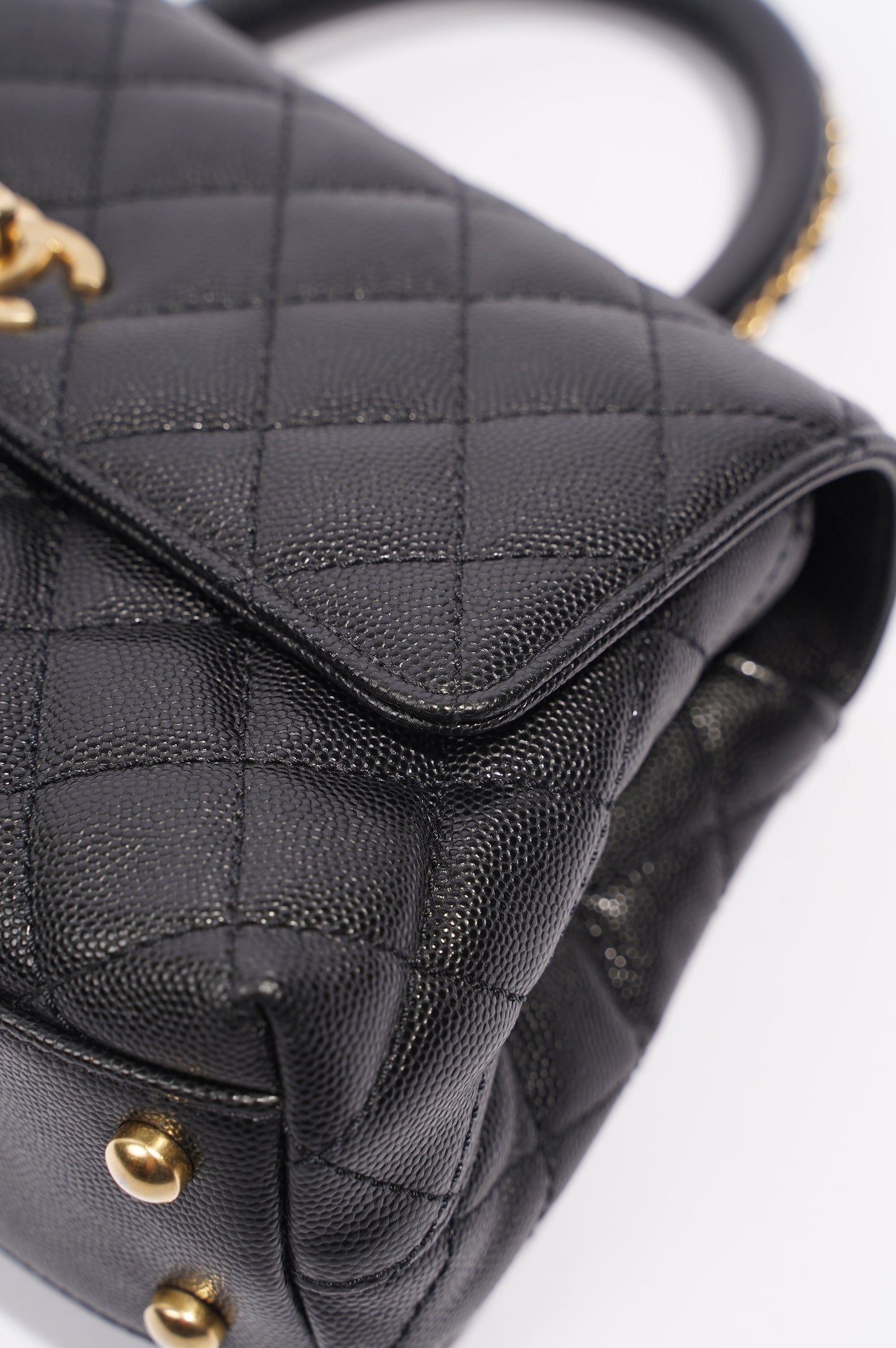 Chanel Womens Coco Top Handle Black Caviar Leather Small