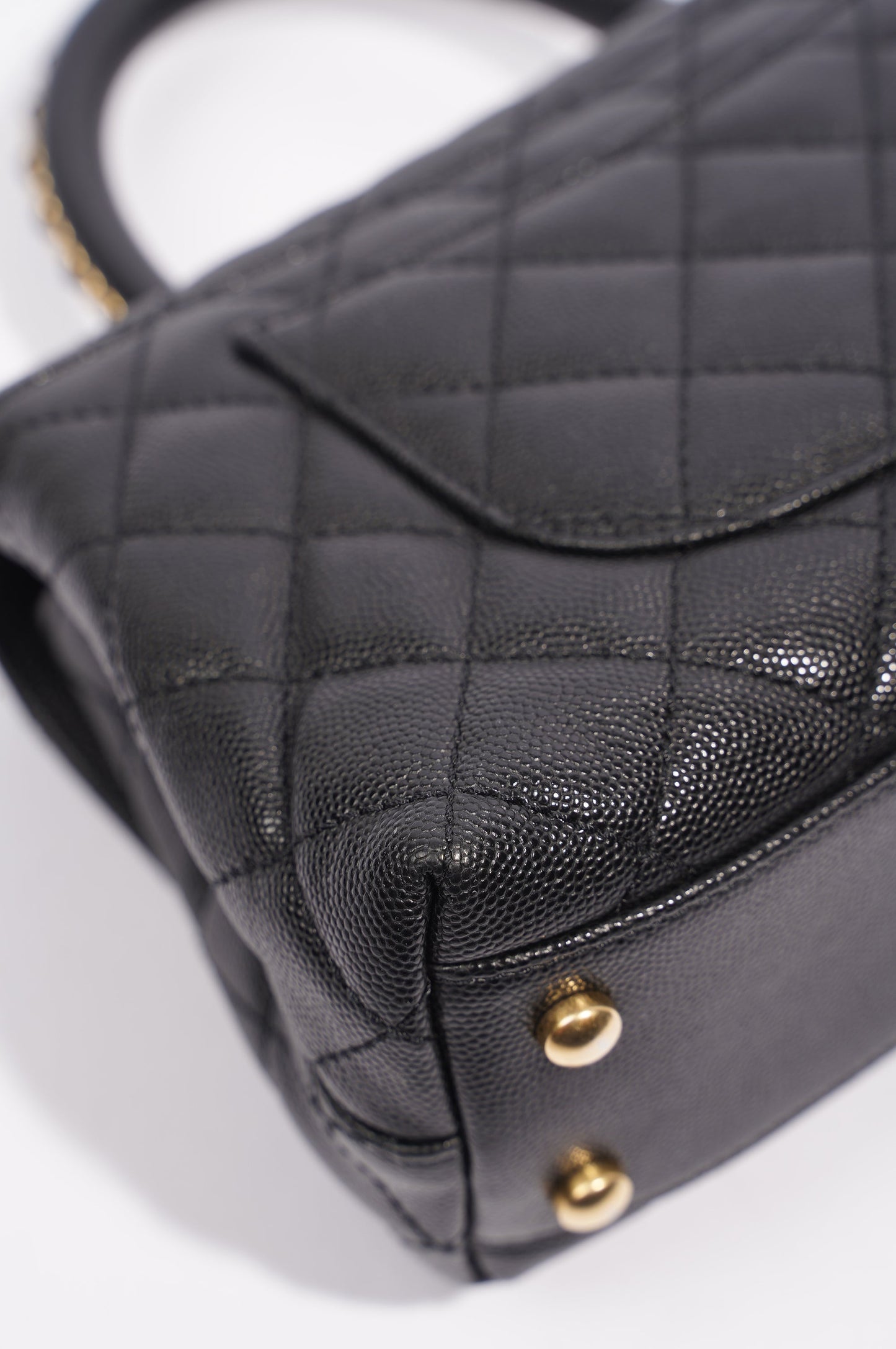 Chanel Womens Coco Top Handle Black Caviar Leather Small