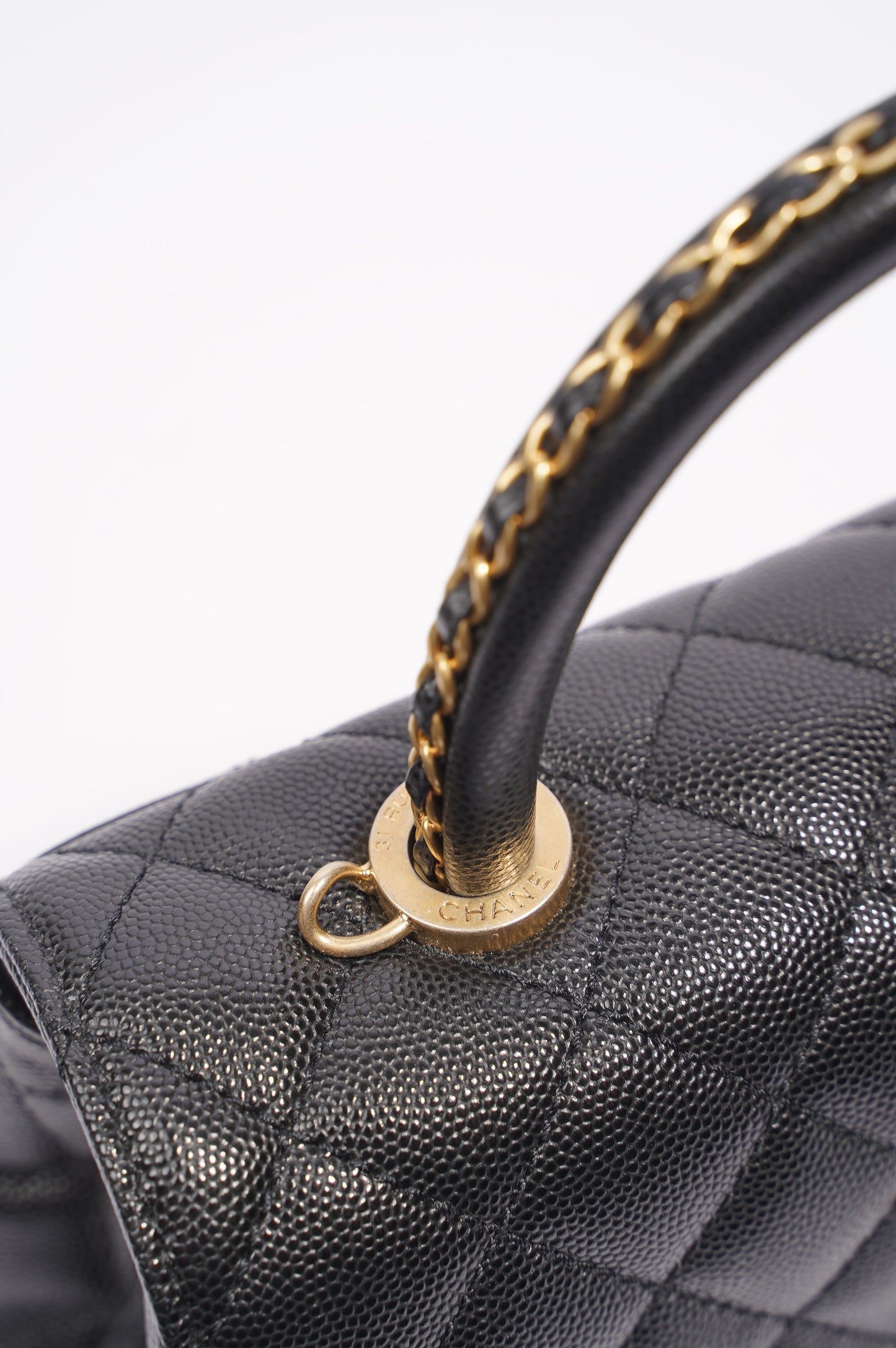 Chanel Womens Coco Top Handle Black Caviar Leather Small