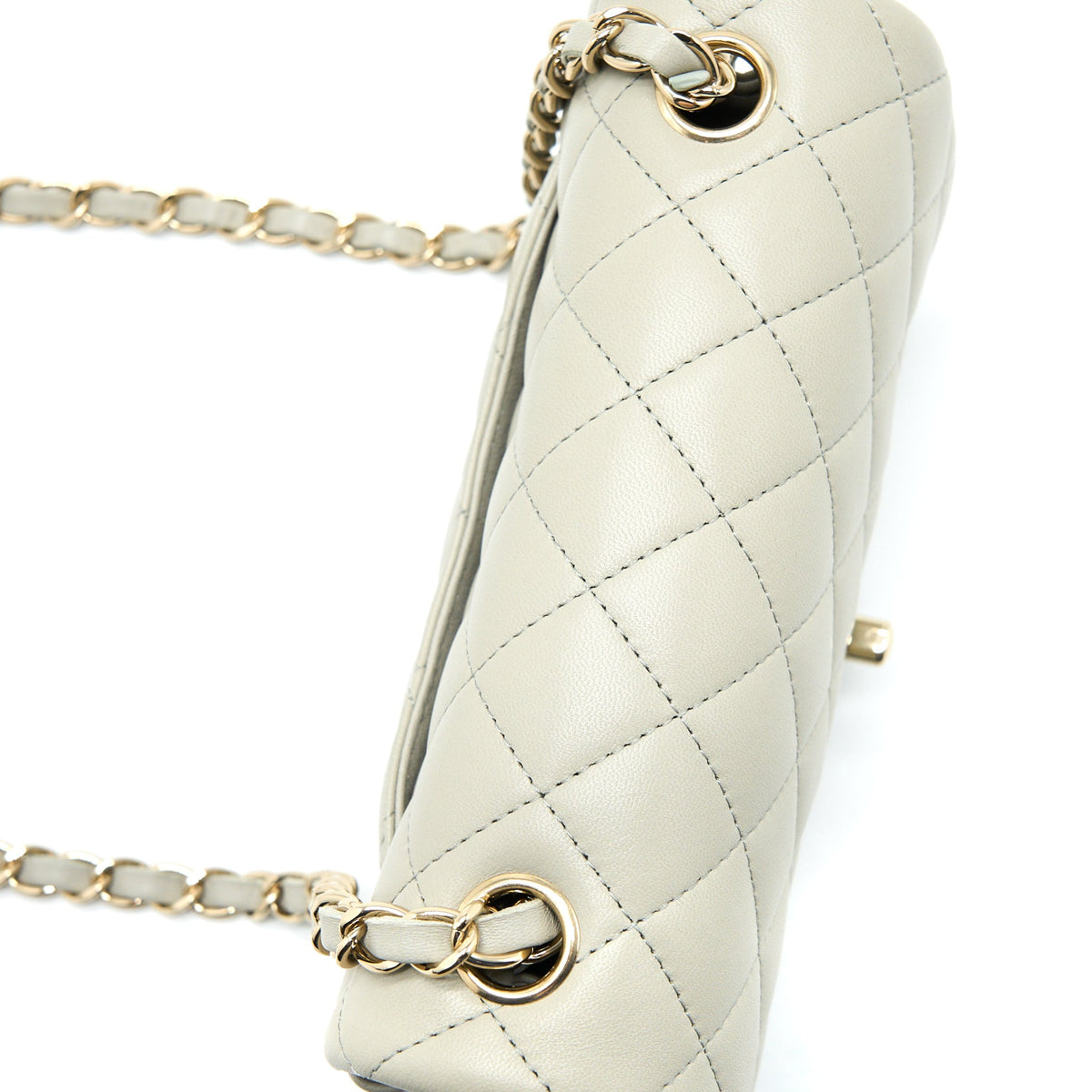 Chanel Mini Rectangular Flap Bag Lambskin Light Grey LGHW (Microchip)