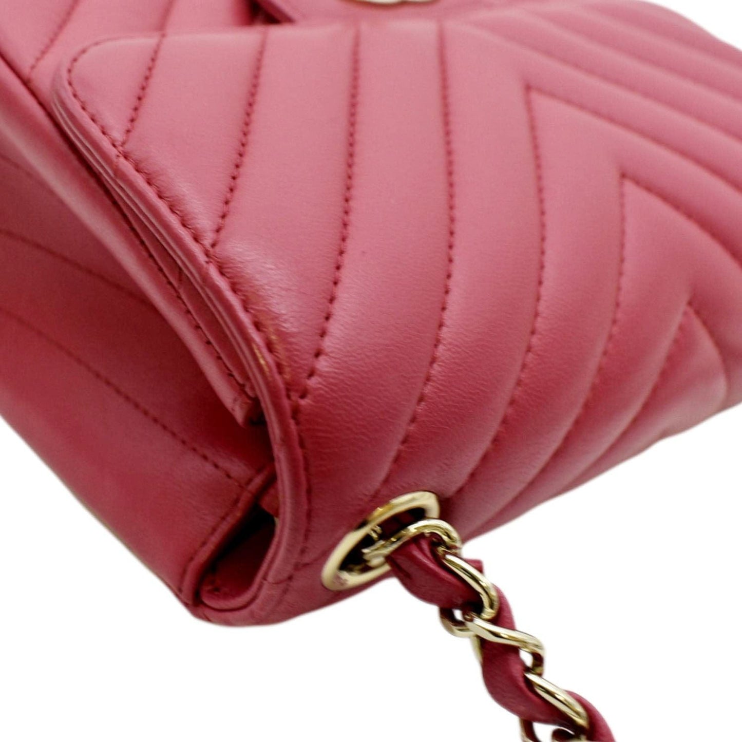 CHANEL Mini Flap Quilted Chevron Leather Crossbody Bag Red