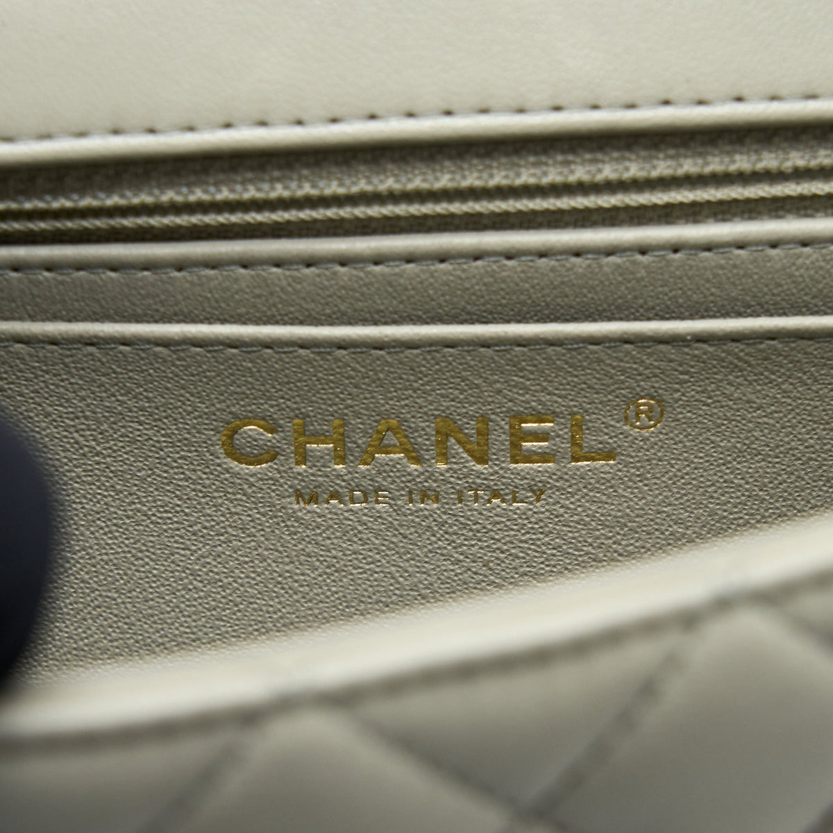 Chanel Mini Rectangular Flap Bag Lambskin Light Grey LGHW (Microchip)