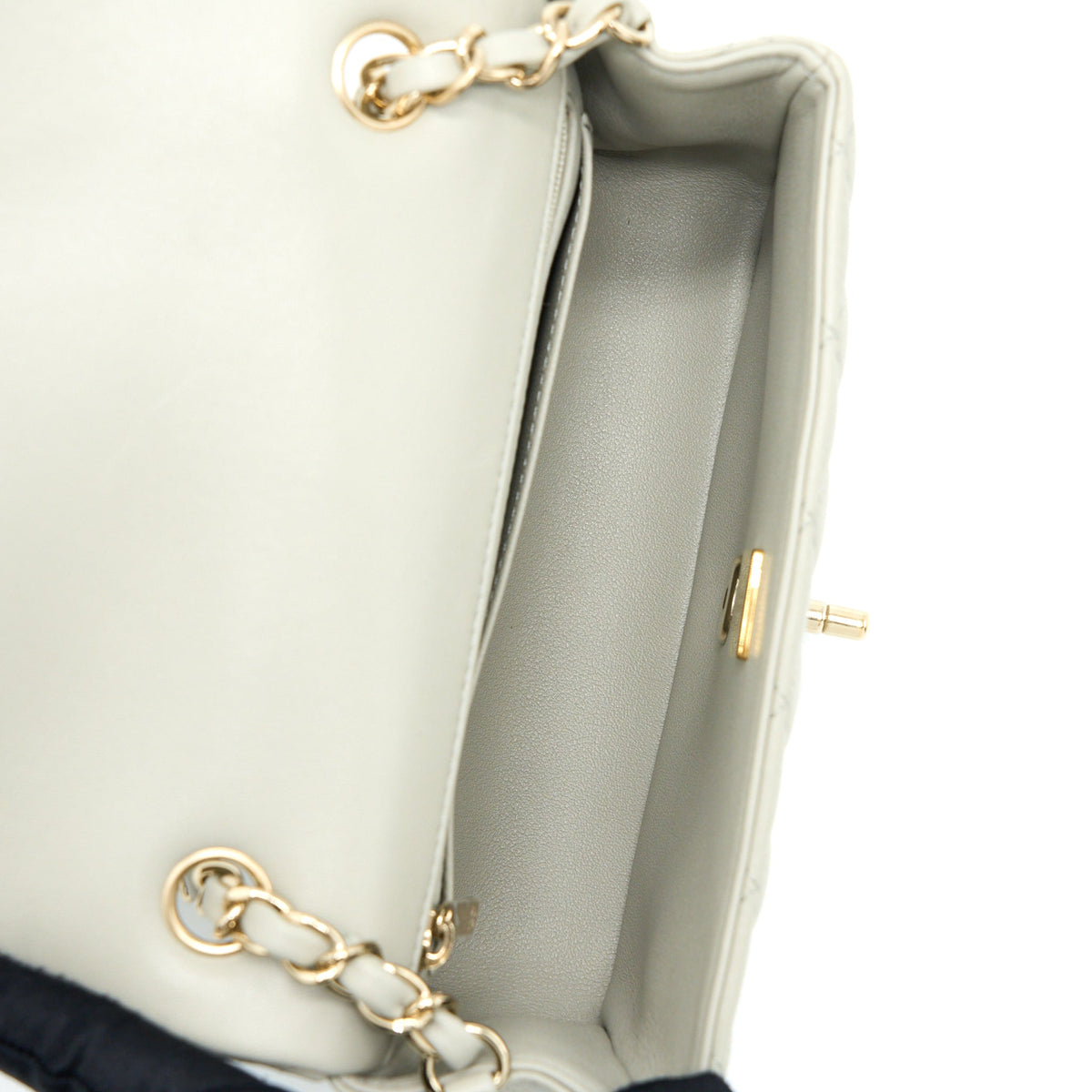 Chanel Mini Rectangular Flap Bag Lambskin Light Grey LGHW (Microchip)