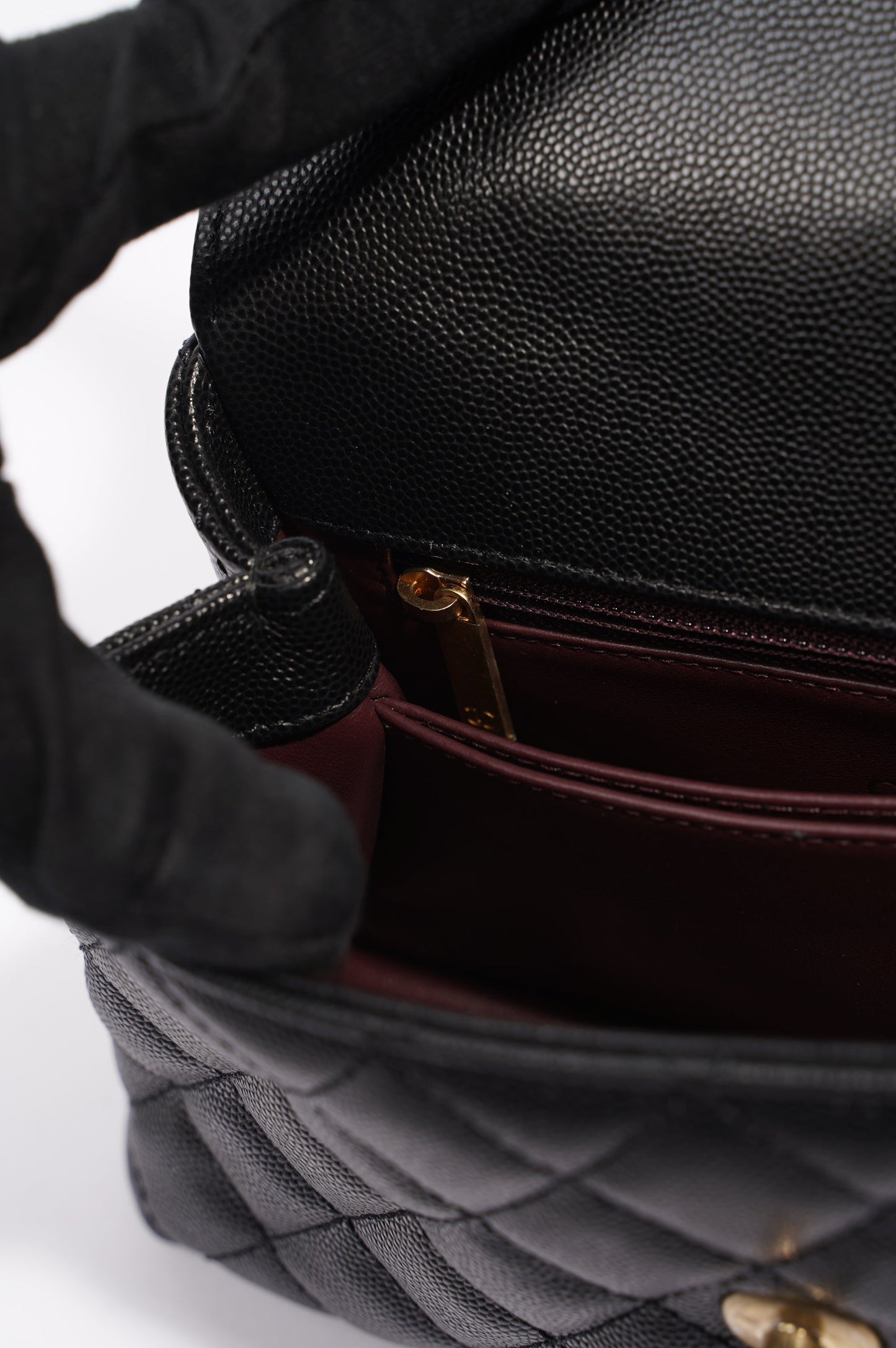 Chanel Womens Coco Top Handle Black Caviar Leather Small