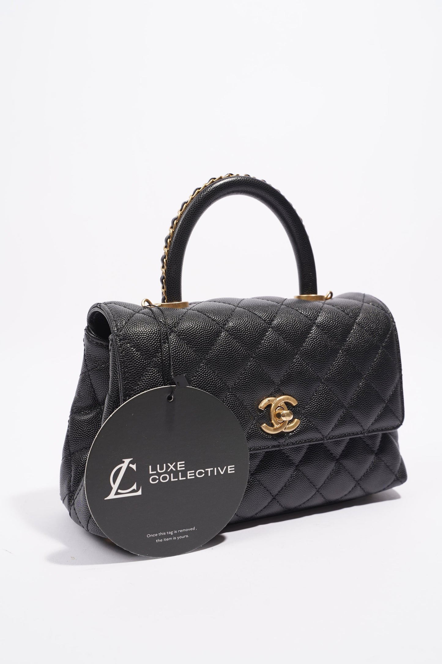 Chanel Womens Coco Top Handle Black Caviar Leather Small