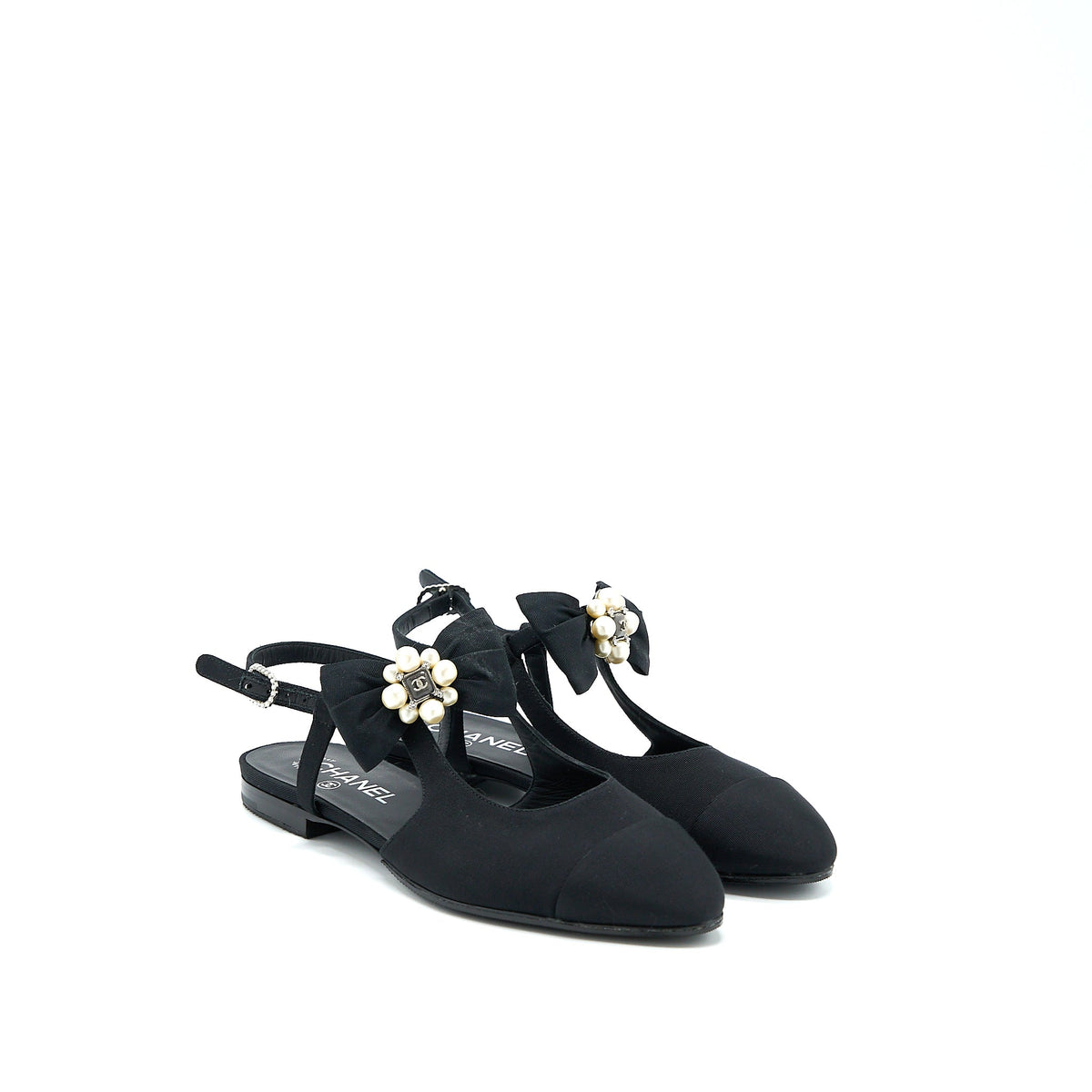 Chanel Size 39 Sling Back With Ribbon Design Black