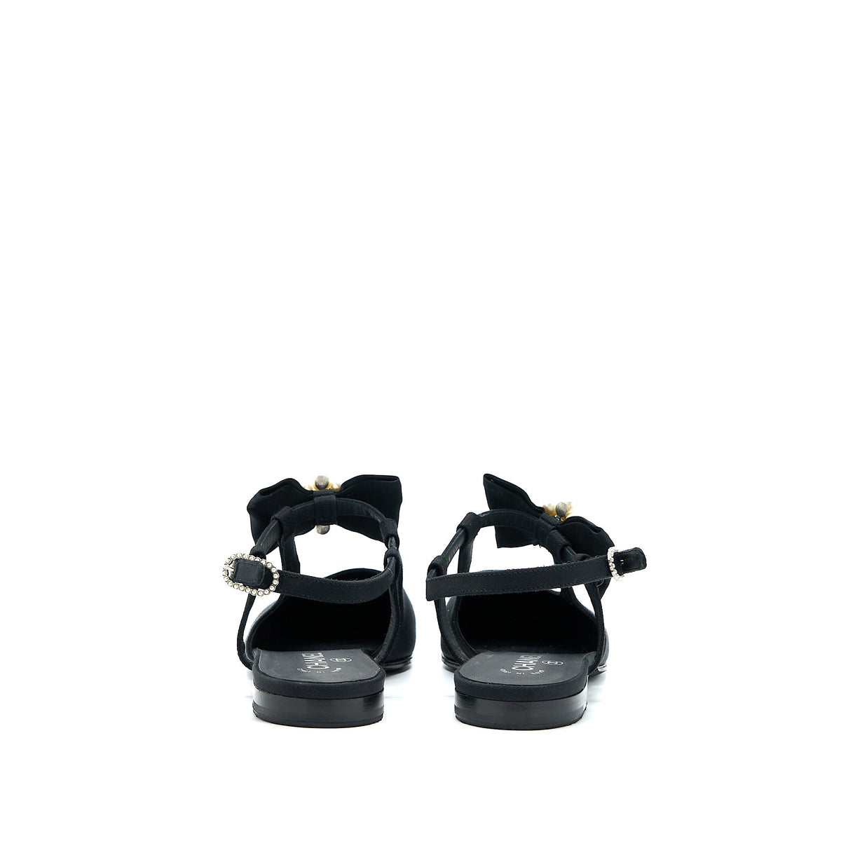 Chanel Size 39 Sling Back With Ribbon Design Black