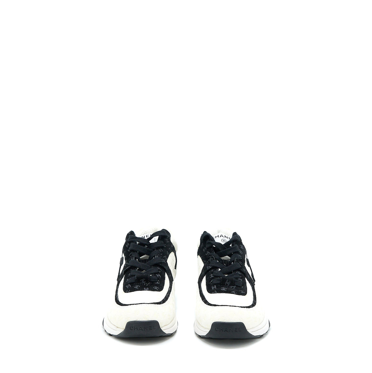 Chanel Size 38.5 22A Trainers Printed Suede Calfskin Black/White
