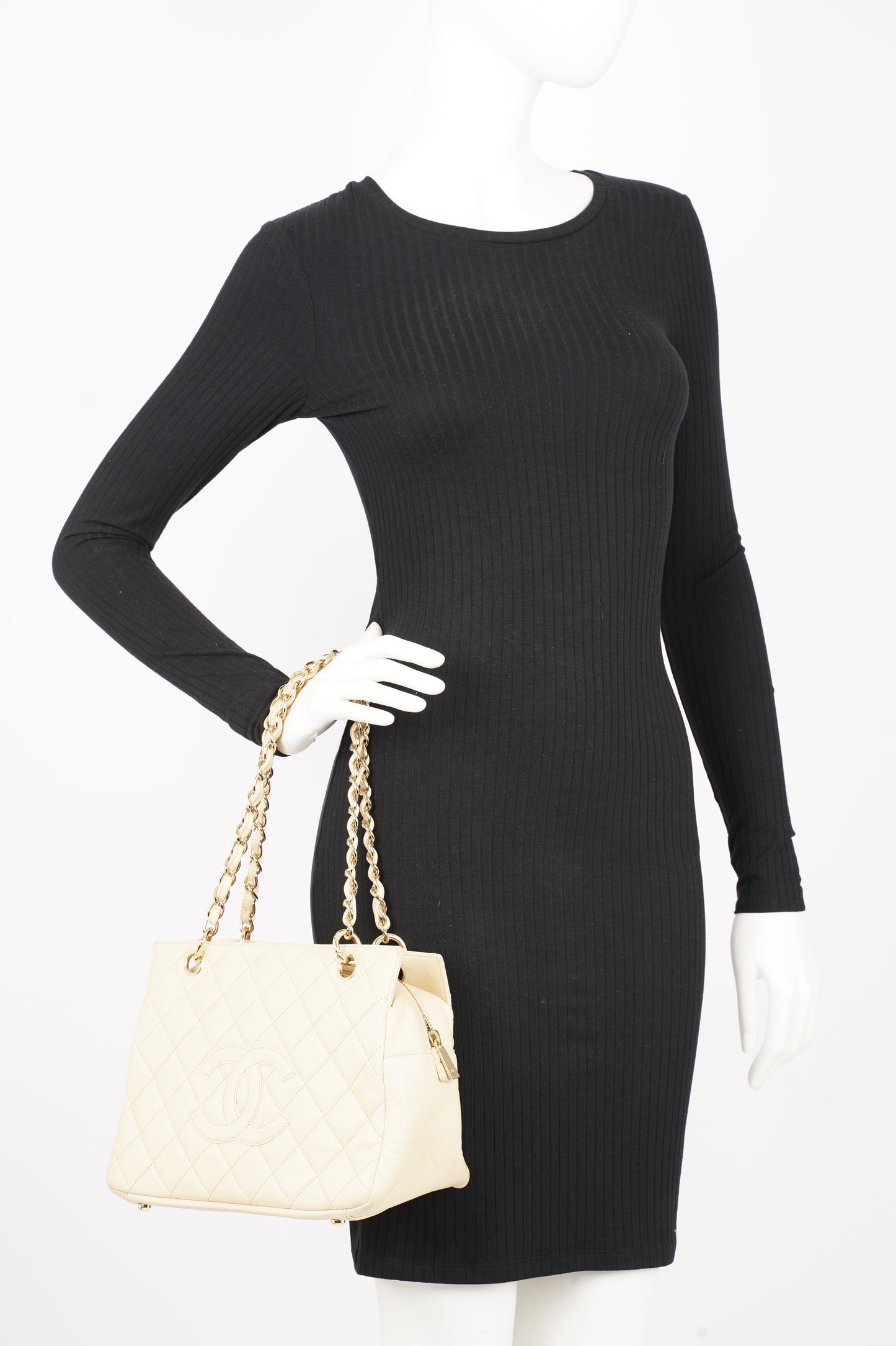 Chanel Womens Vintage Petit Timeless Tote Cream Leather Small