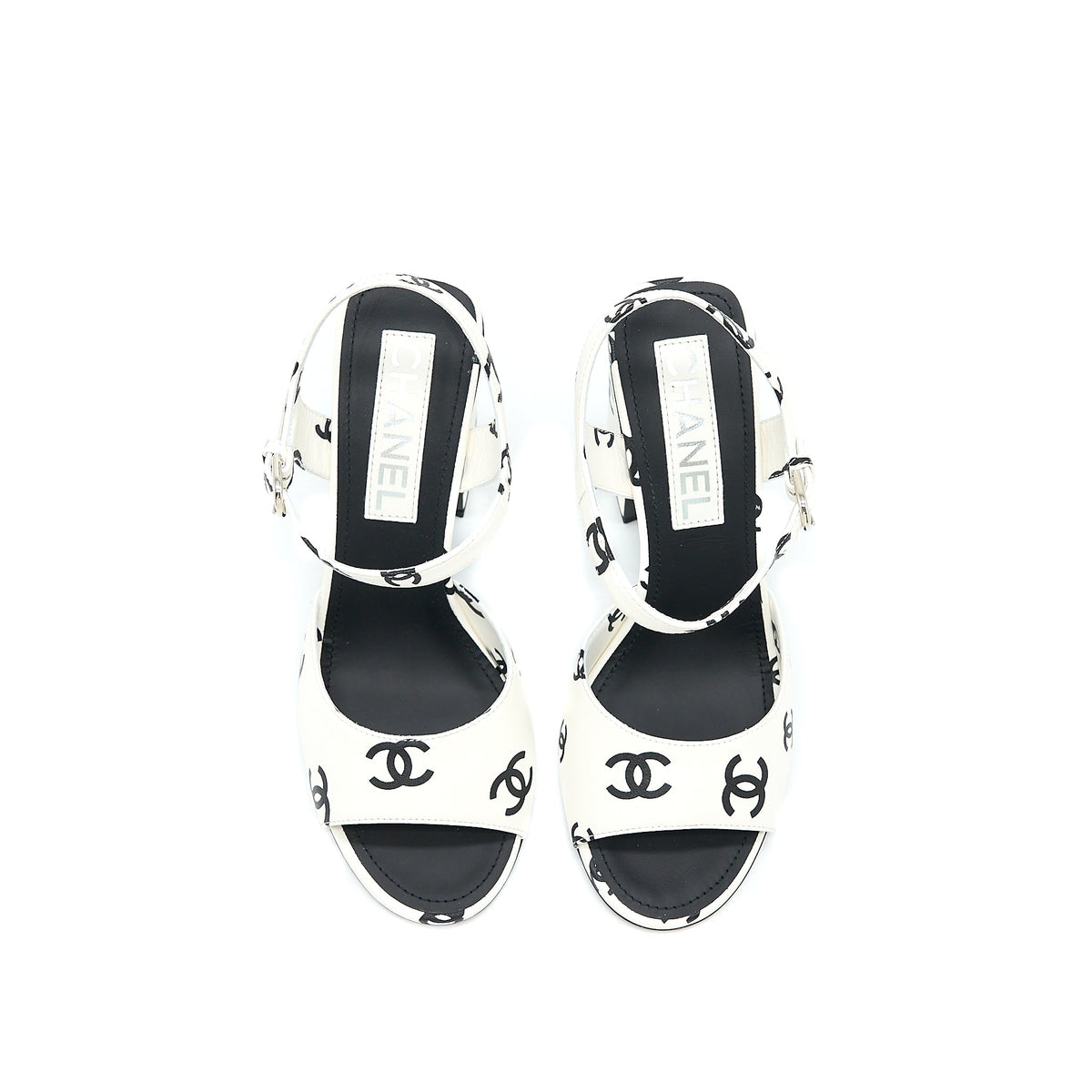 Chanel Size 37 CC Logo Leather Sandal Black/White SHW